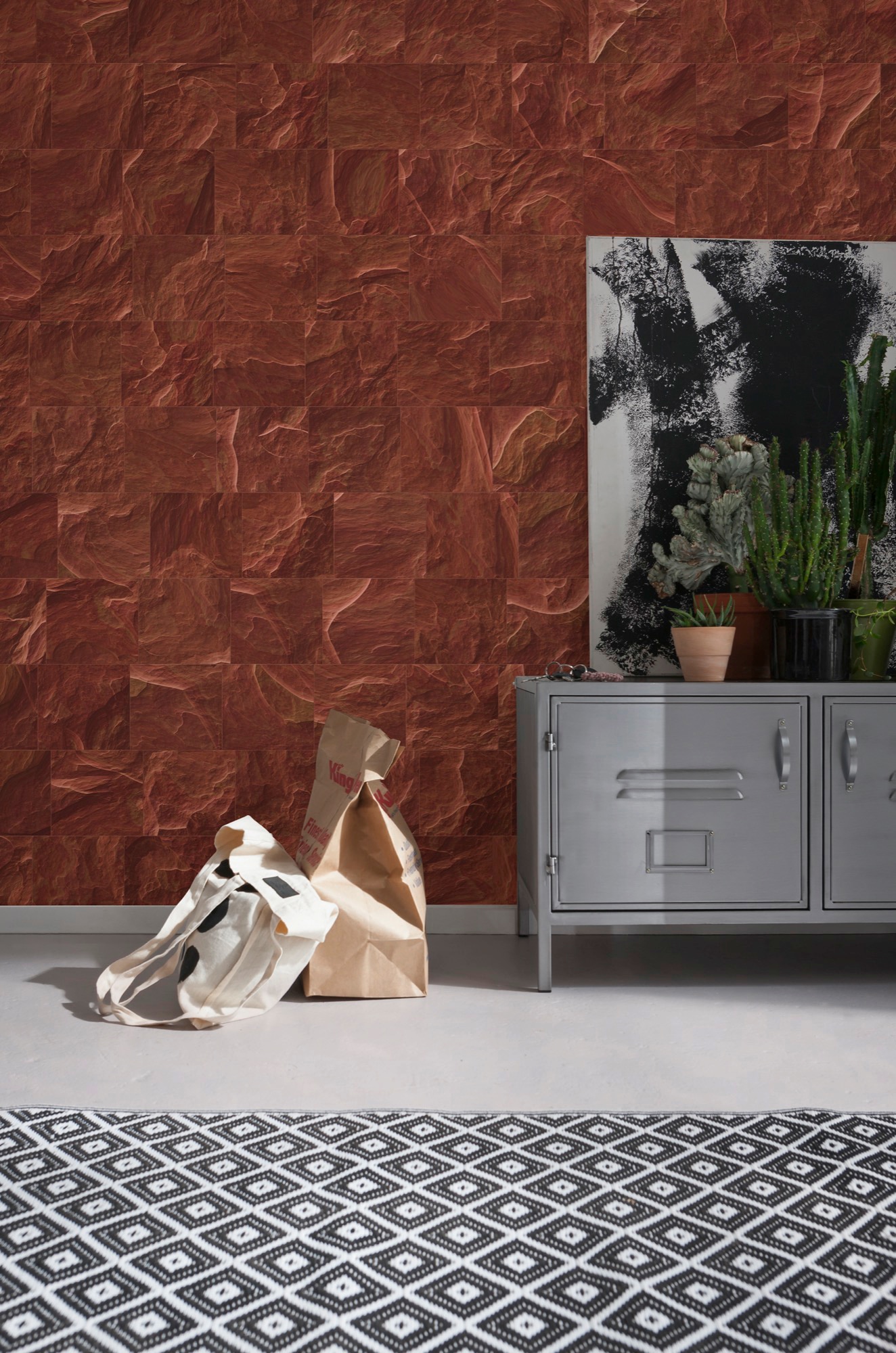 Komar Vliestapete »Digitaldruck Vlies - Red Slate Tiles - Größe 400 x 280 cm«, bedruckt, Wohnzimmer, Schlafzimmer