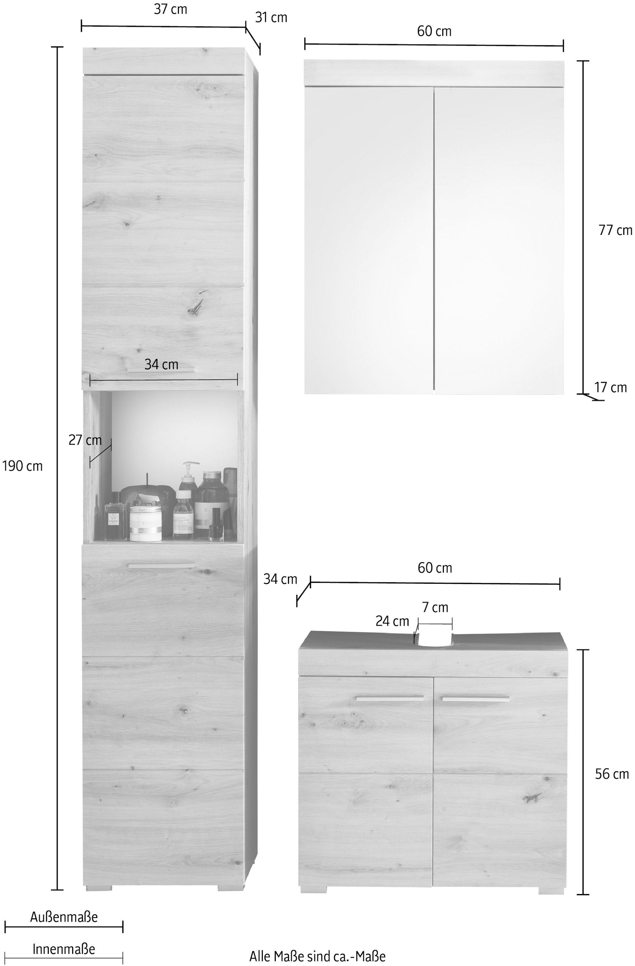 INOSIGN Badmöbel-Set »Avena«, (Set, 3 St.), Badmöbel - Hochschrank, Waschbeckenunterschrank und Spiegelschrank