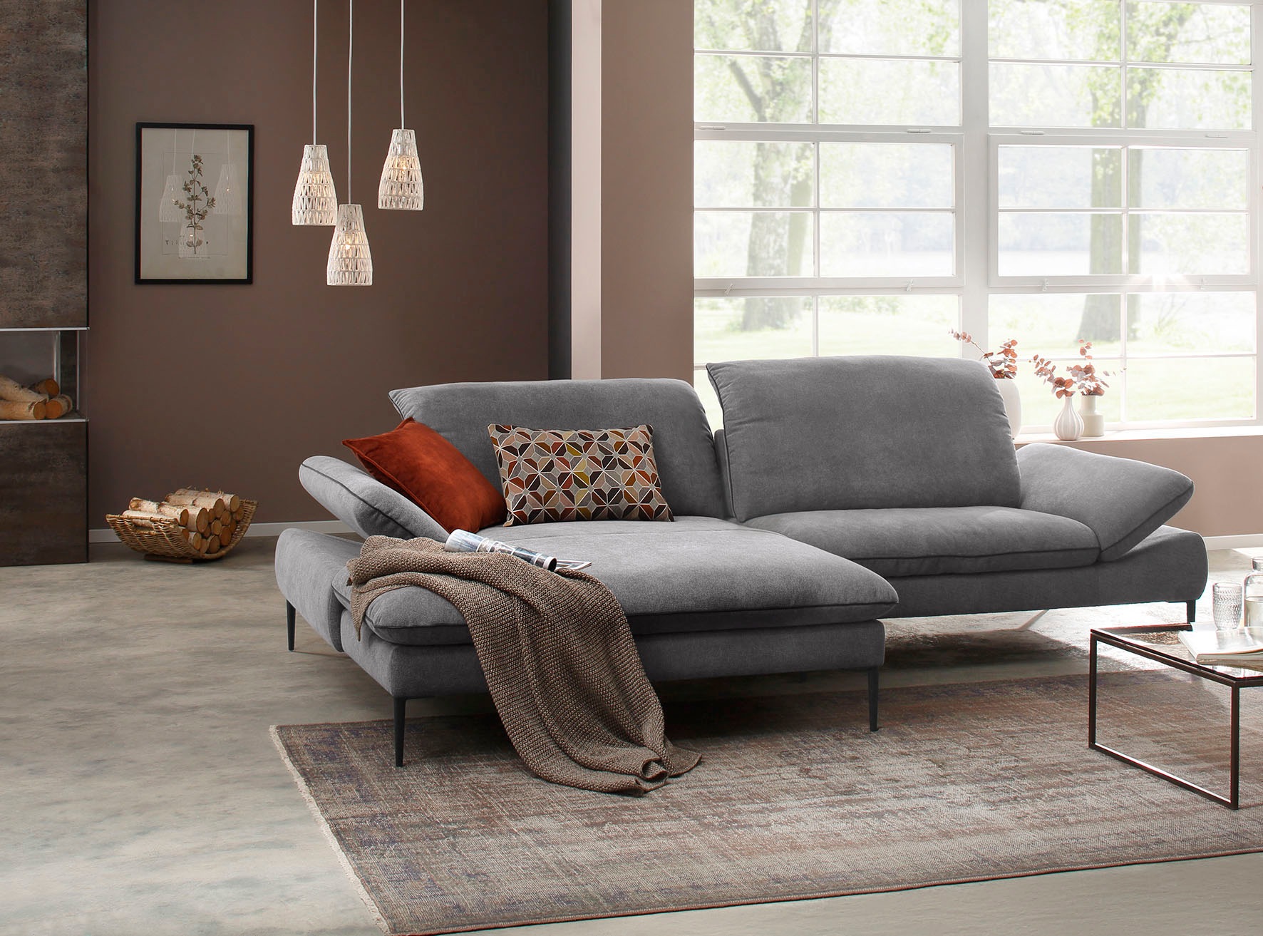 W.SCHILLIG Ecksofa »enjoy&MORE, Designsofa, elegant und bequem, L-Form«, mit Sitztiefenverstellung, Füße Chrom glänzend, Breite 294 cm