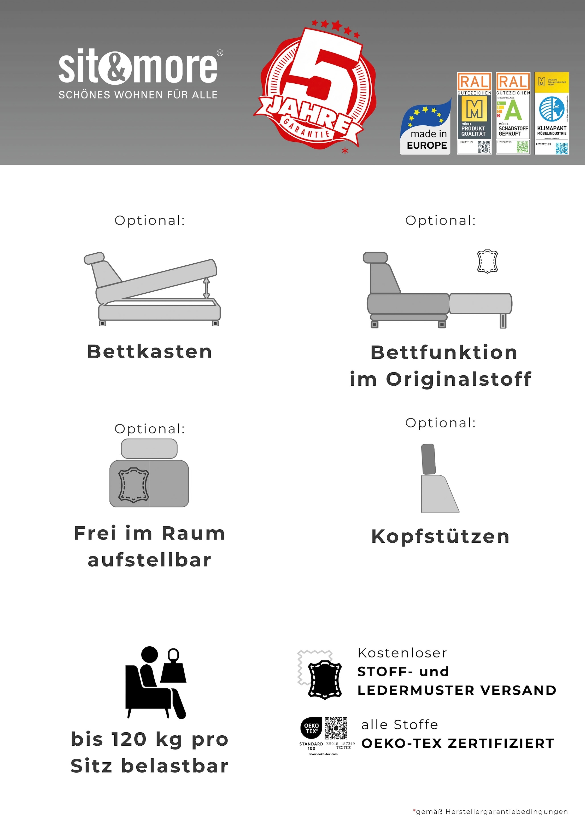 sit&more Ecksofa »Chelsea L-Form, B: 249 cm, Armteil- & Sitztiefenverstellung, Leder« Couch optional mit Schlaffunktion und Bettkasten, Sitzhöhe 45 cm