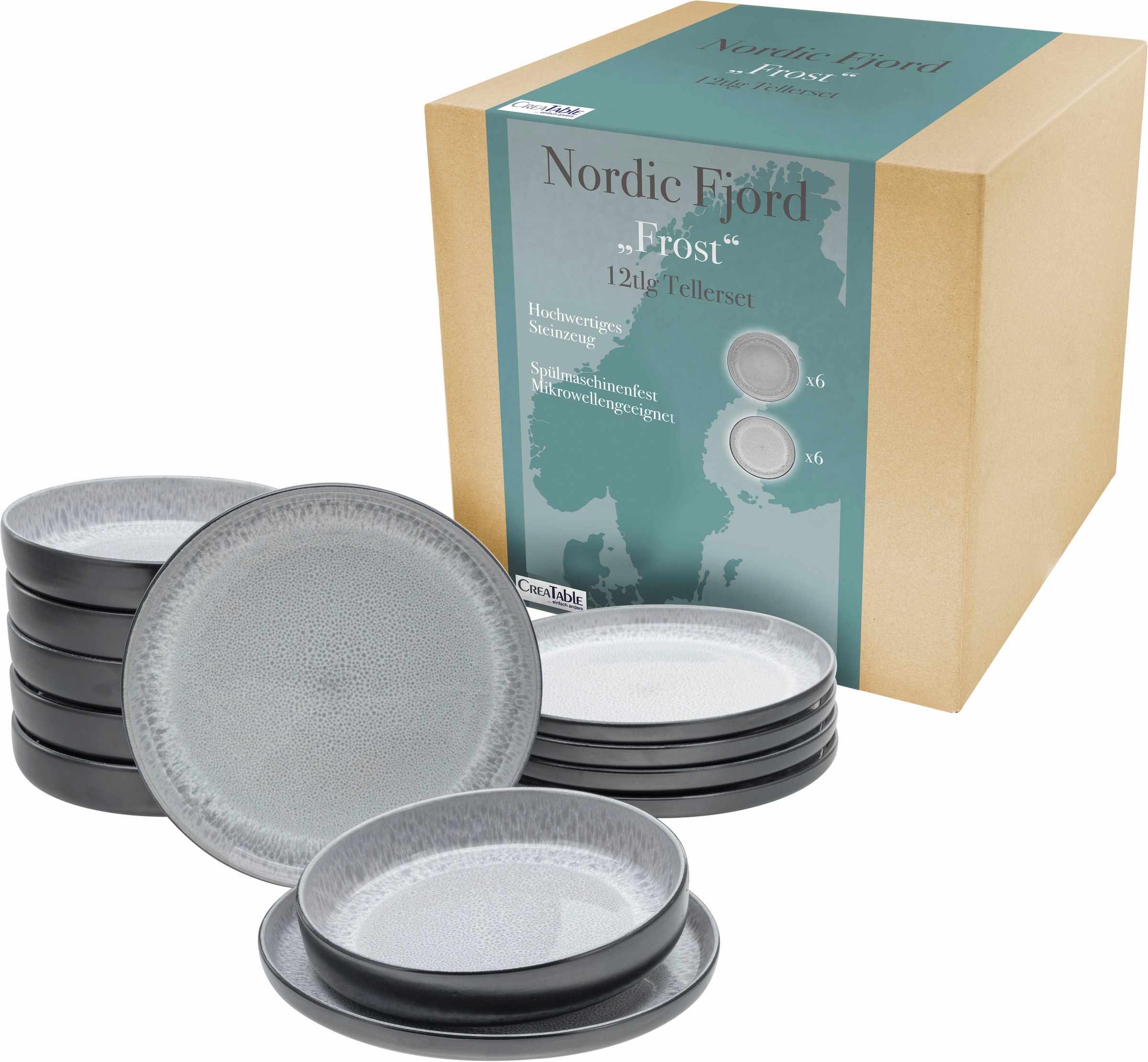 CreaTable Teller-Set »Nordic Fjord«, (Set, 12 tlg.), Tafelservice, 6 Speiseteller Ø 26 cm, 6 Suppenteller Ø 22,5 cm