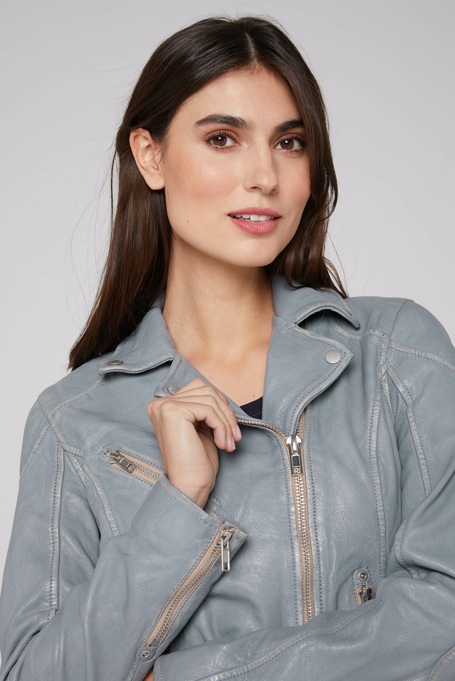 SOCCX Lederjacke, ohne Kapuze, mit Zipper am Ärmelende