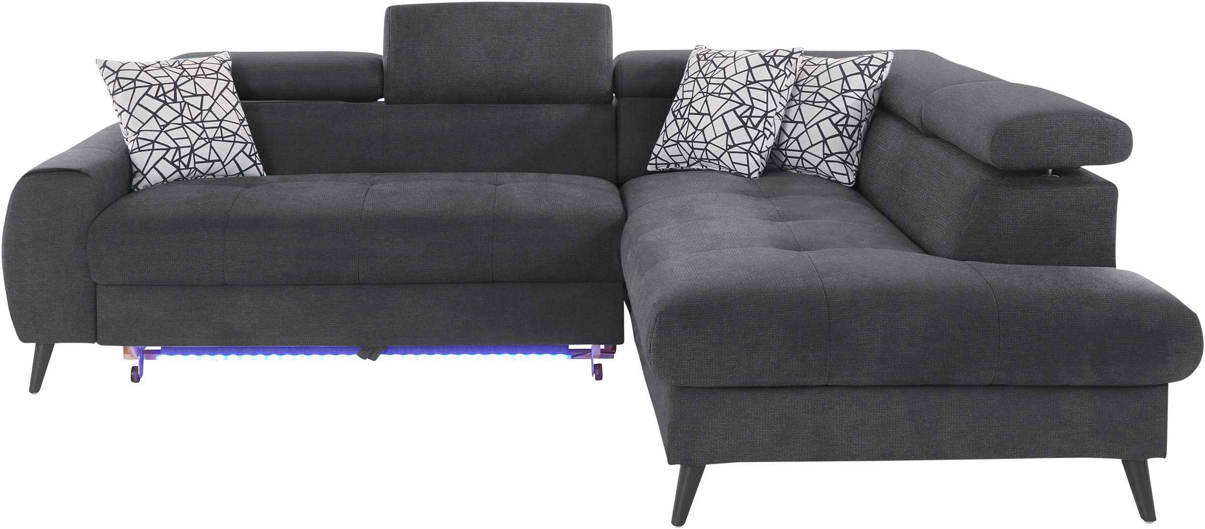 COTTA Ecksofa »Mia L-Form mit 3 Zierkissen«, wahlweise mit Bettfunktion, Bettkasten, Beleuchtung & Wireless-Charger