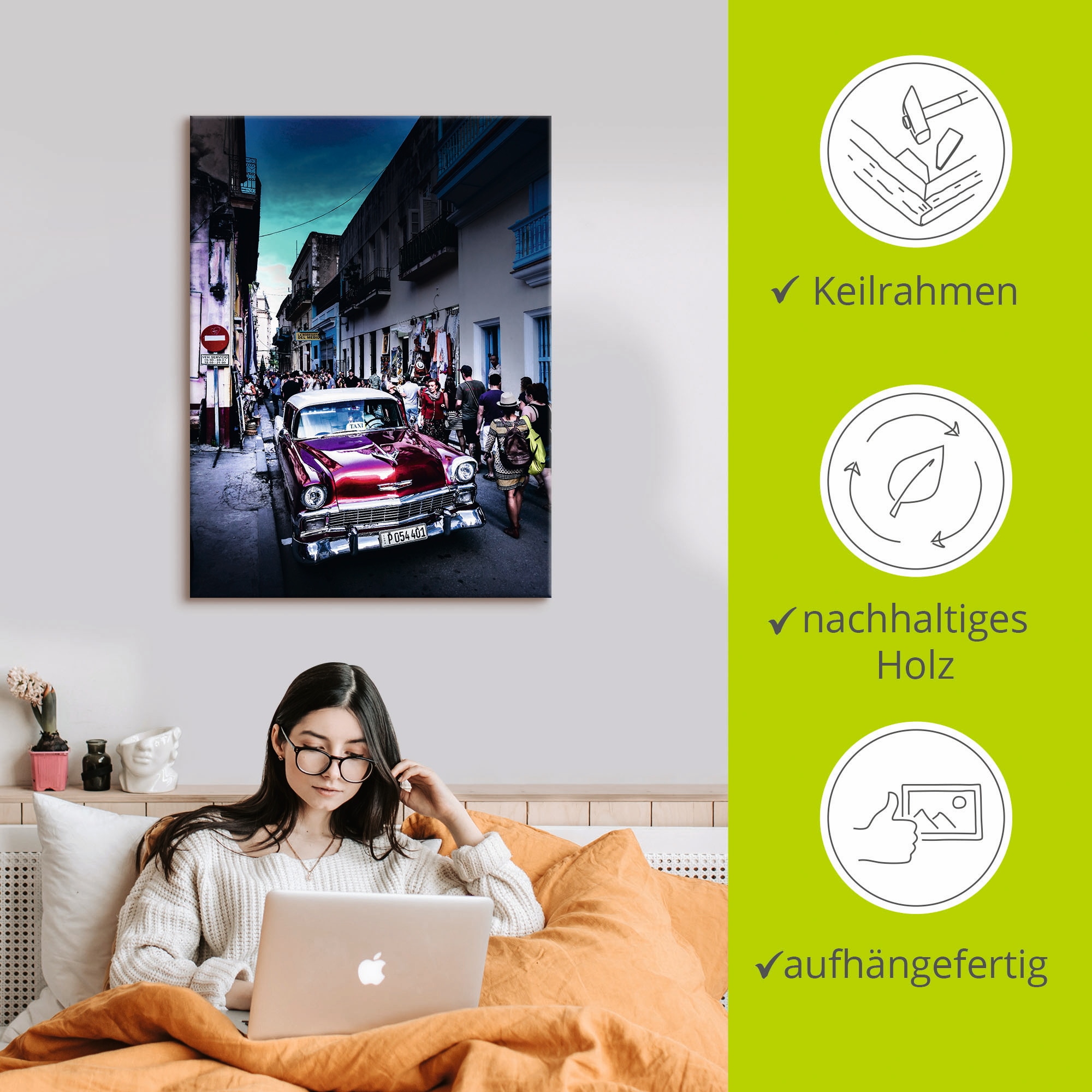 Artland Leinwandbild »Leben in Havanna«, Auto, (1 St.), auf Keilrahmen gespannt