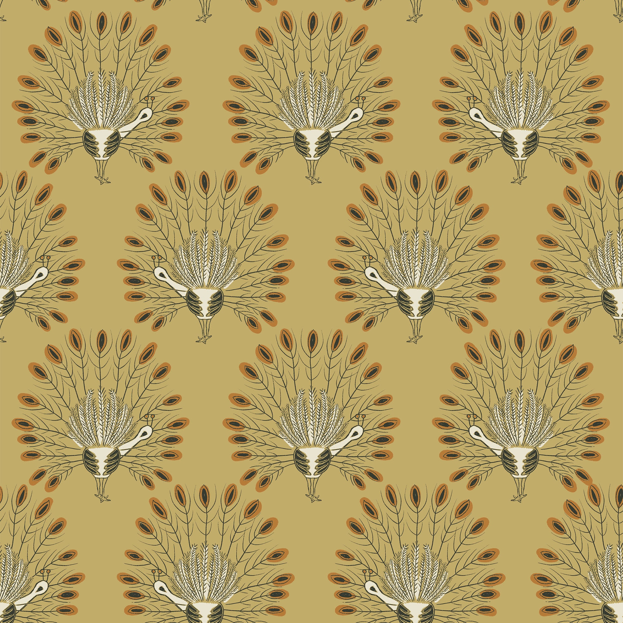 Superfresco Easy Vliestapete »Vintage Peacock«, gemustert, Vintage Pfau gelb 10 m x 0.52 m
