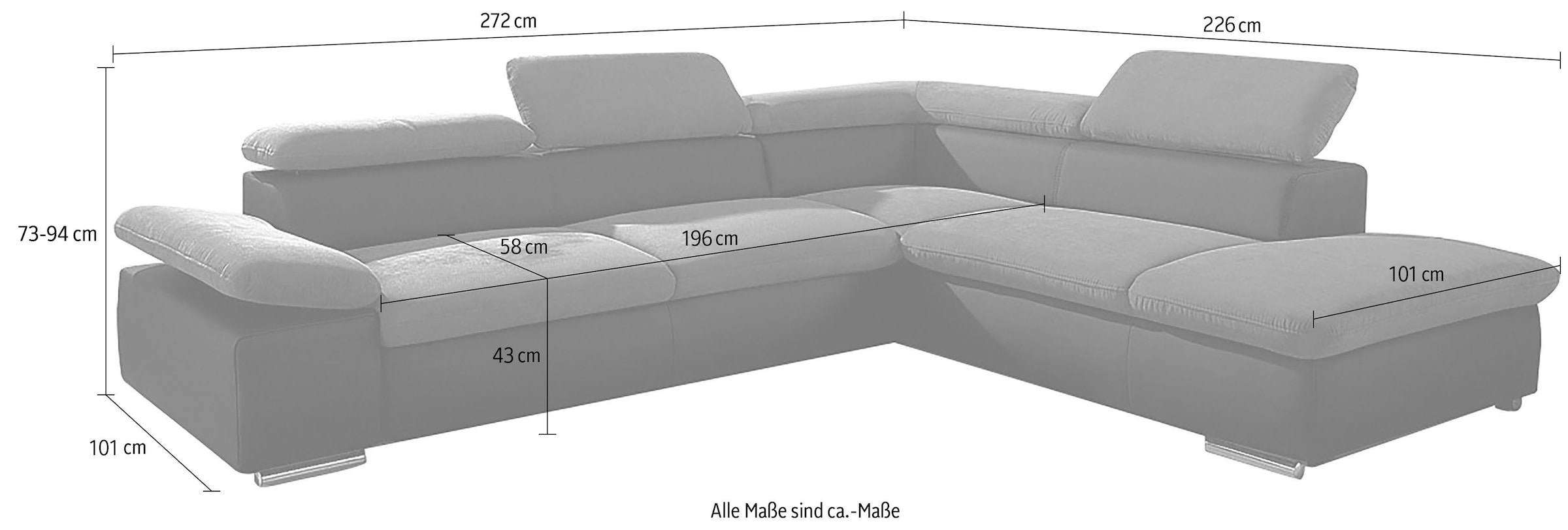 Ecksofa Valantine V, wahlweise mit Bettfunktion