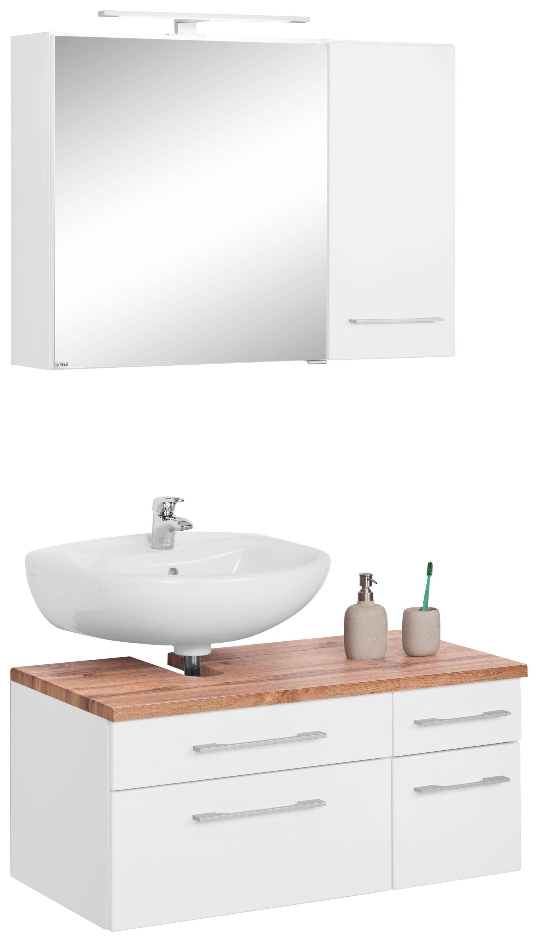 welltime Badmöbel-Set »Davos« 3 Stk. tlg. mit LED-Beleuchtung, Hängeschrank günstig online kaufen