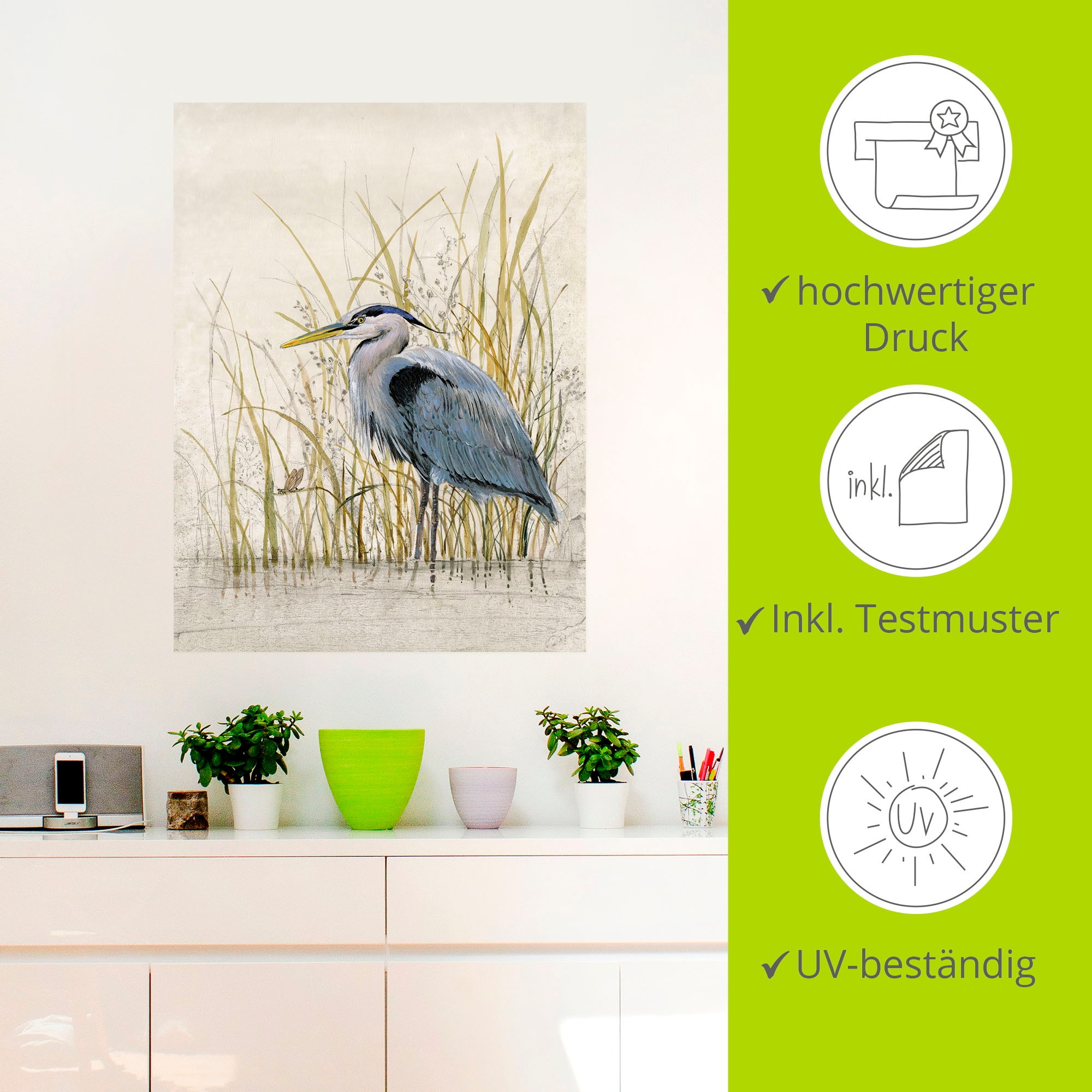 Artland Wandbild »Reiherschutzgebiet II«, Vögel, (1 St.), als Alubild, Outdoorbild, Wandaufkleber in verschied. Größen