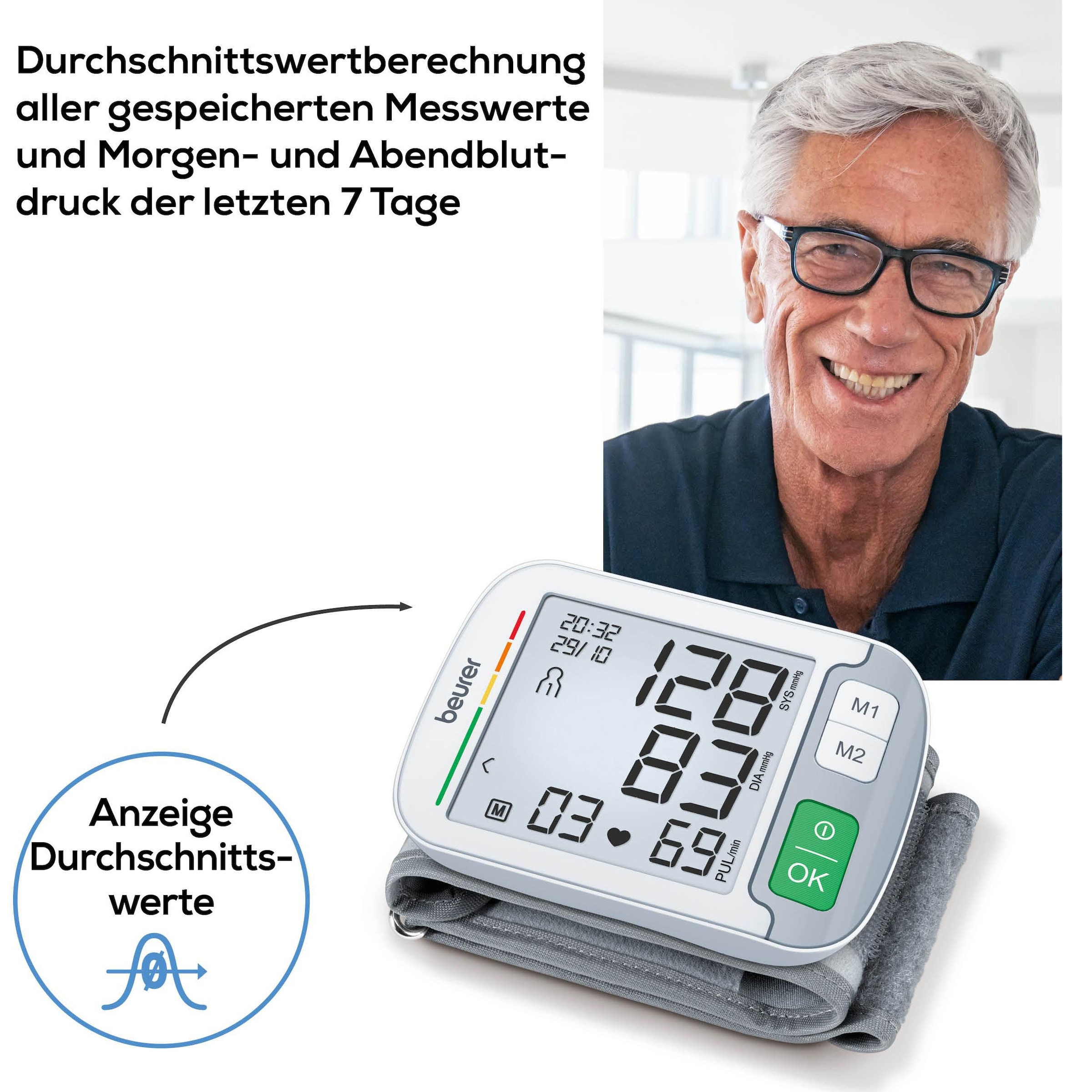 BEURER Handgelenk-Blutdruckmessgerät »BC 51 mit Durchschnittswertberechnung der letzten 7 Tage«, Farbiger Risikoindikator und Arrhythmie-Erkennung