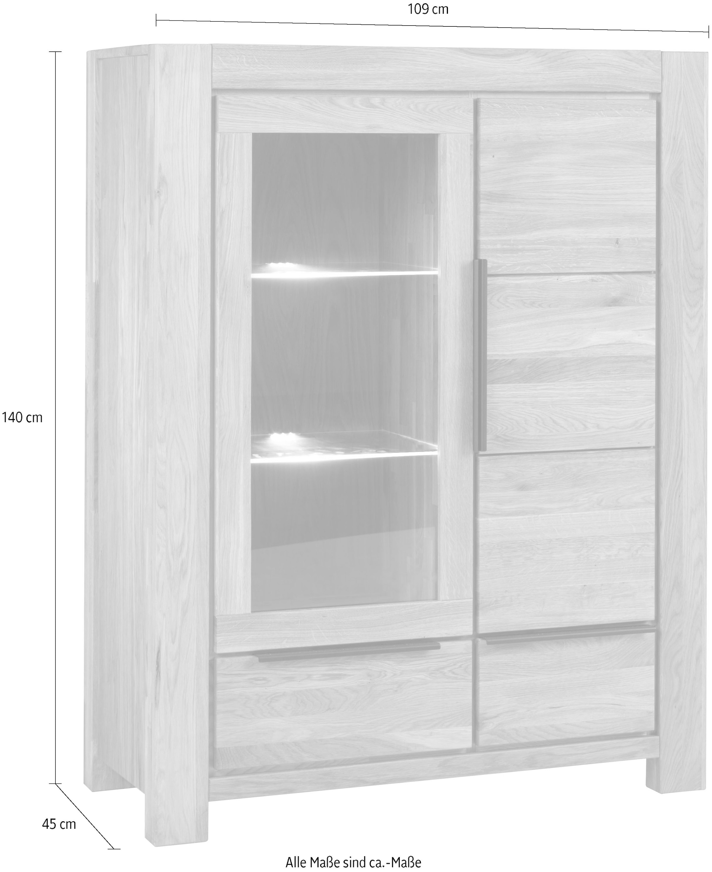 Home affaire Vitrine Fächer und Schubkasten mit Selbsteinzug. Front&amp;Deckplatte Massiv Eiche