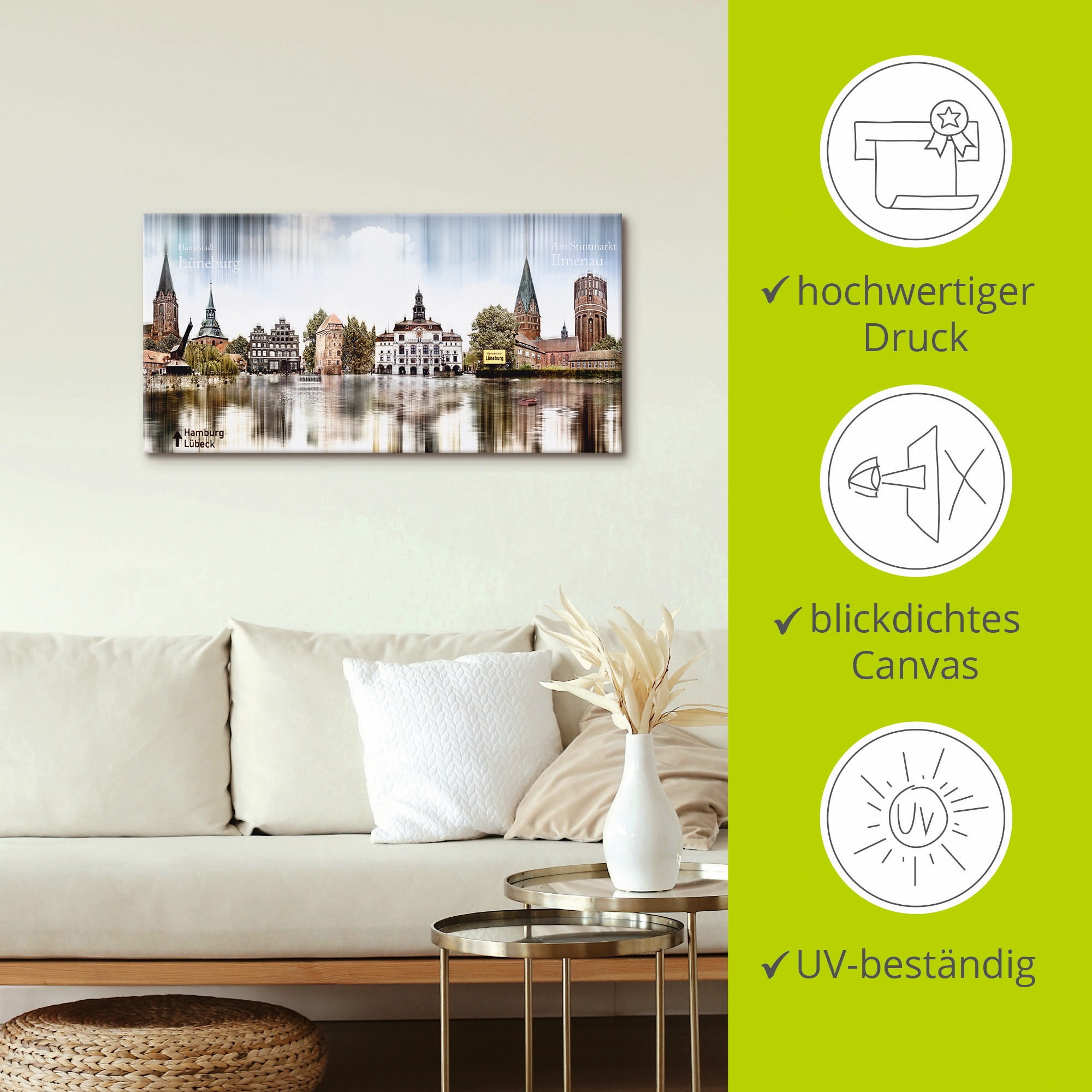 Artland Leinwandbild »Lüneburg Skyline Abstrakte Collage«, Deutschland, (1 St.), auf Keilrahmen gespannt