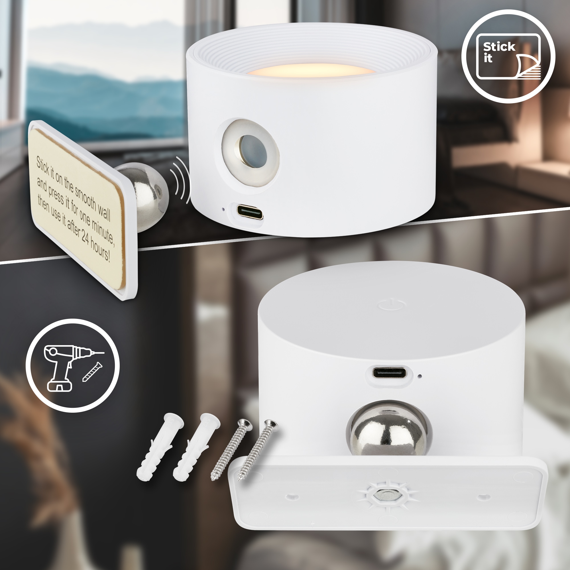 B.K.Licht LED Wandleuchte »BKL1596 Magnetische Akku Wandlampe, 3-Stufen Dimmer, mit USB-C«, 1 flammig, Leuchtmittel LED-Modul | LED fest integriert, CCT-Funktion, 150Lm, 2W, 14h Leuchtdauer, 4,5 x 8 x 9,5 cm, Weiß