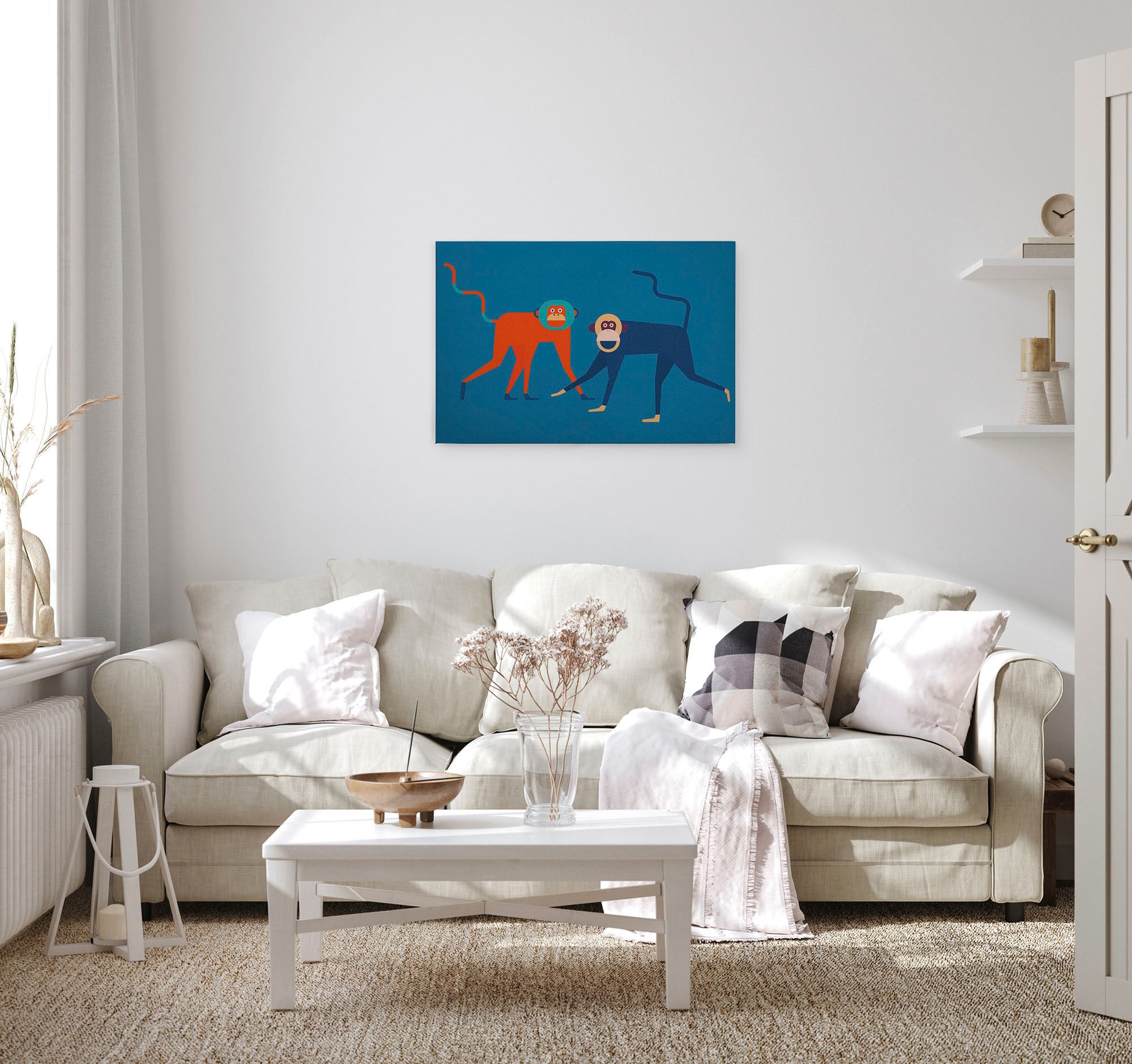A.S. Création Leinwandbild »monkey business«, Kunst-Tiere-Kinder, (1 St.), Keilrahmen Bild Kunst Affen Bunt Leinwand-Bild Wohnzimmer modern Wand