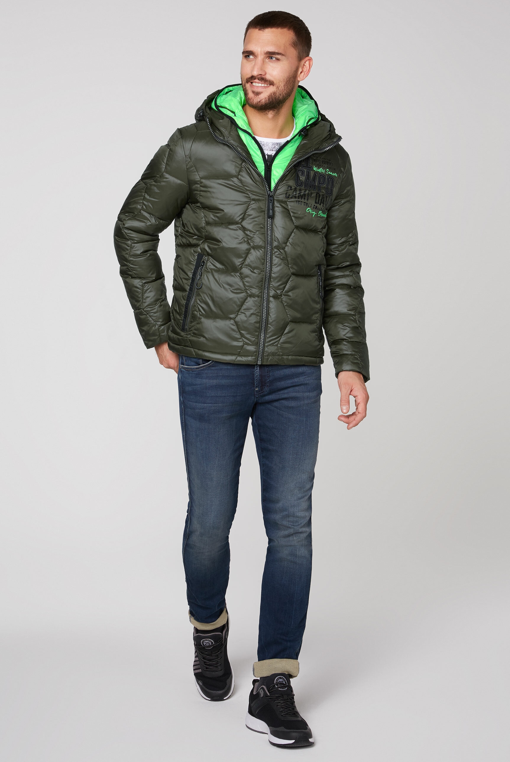 CAMP DAVID Winterjacke, mit Kapuze, mit farbiger Doppelkapuze