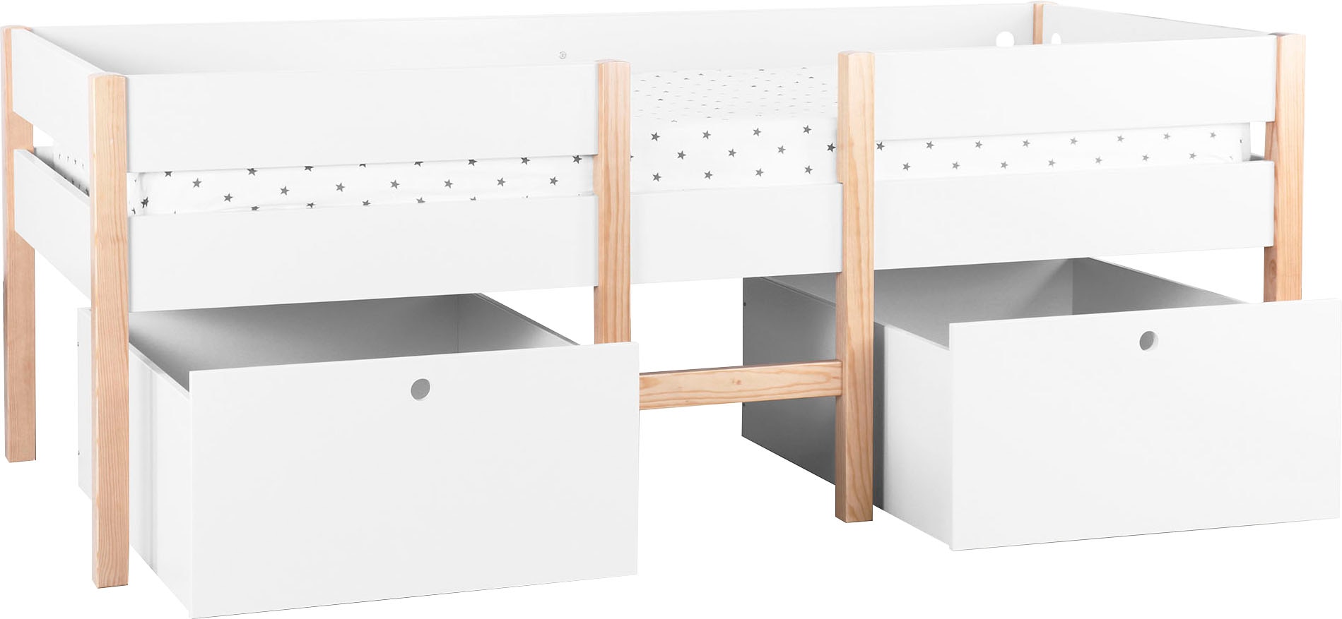 Lüttenhütt Hochbett »Lizzi«, (5 St., mit Leiter und 2 Schubladen, inkl. Lattenrost), mit Leiter und 2 Schubladen, inkl. Lattenrost