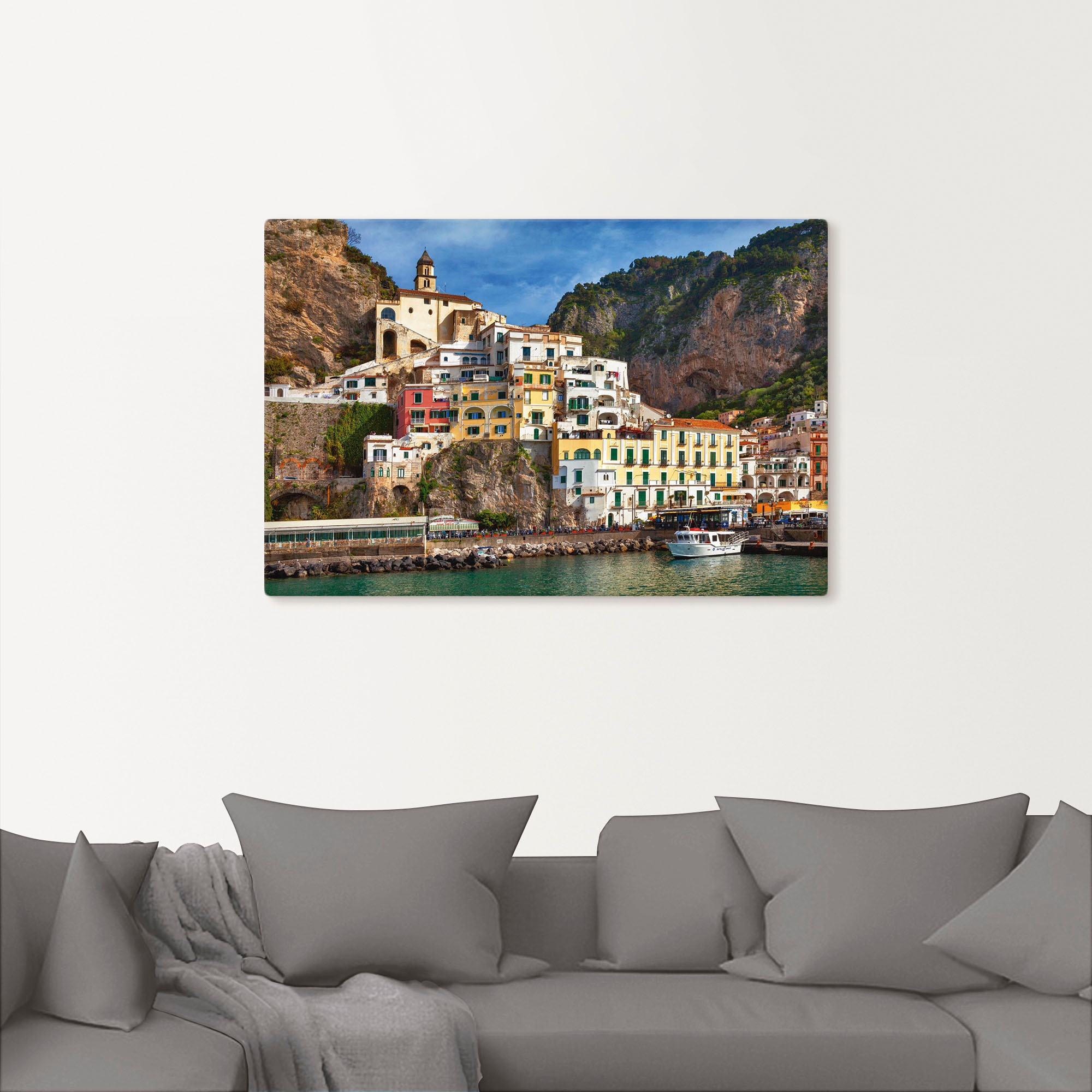 Raten Wandaufkleber als Wandbild Alubild, der von in Leinwandbild, auf oder Poster Amalfi bestellen Größen Amalfiküste«, Artland St.), versch. (1 Italien, an »Hafen