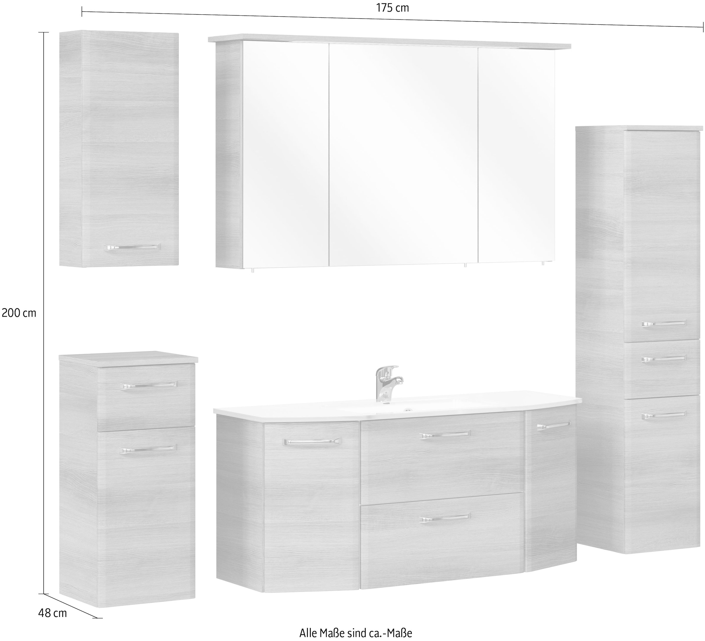 Saphir Badmöbel-Set »Quickset 5-teilig Glas-Waschtisch mit LED-Spiegelschrank, Bad-Set« 6 Stk. tlg.