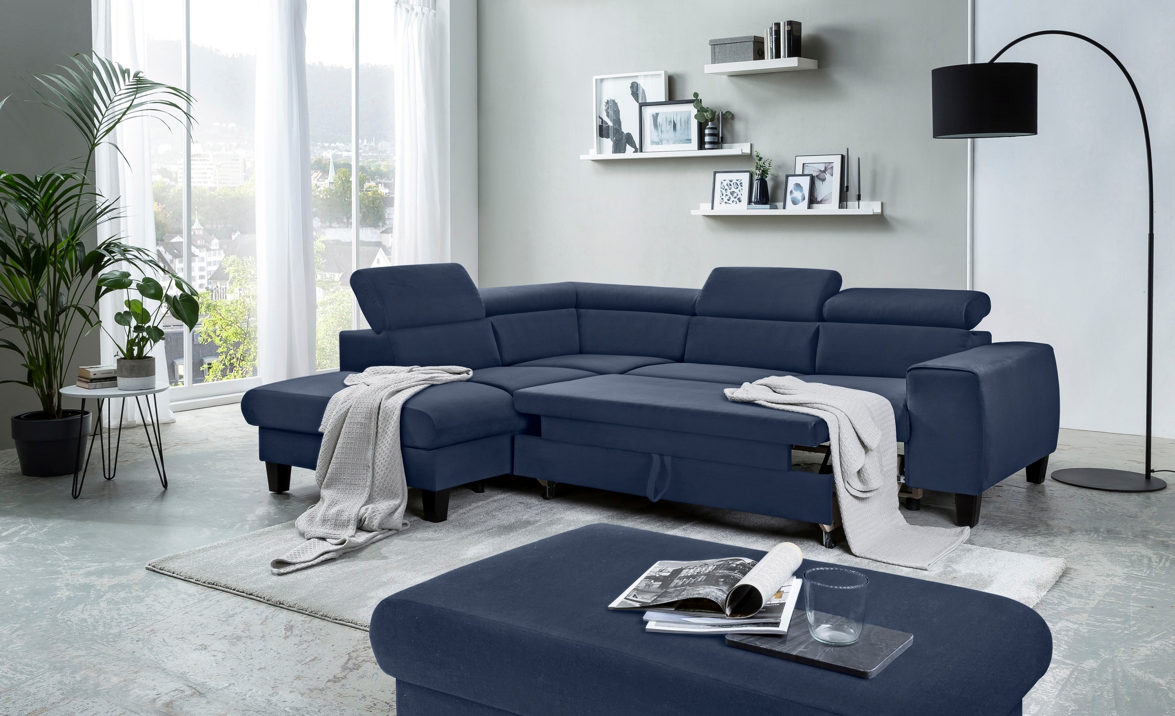 COTTA Ecksofa »Morven L-Form mit Kopfteilverstellung«, wahlweise mit Bettfunktion, Bettkasten & Wireless-Charger