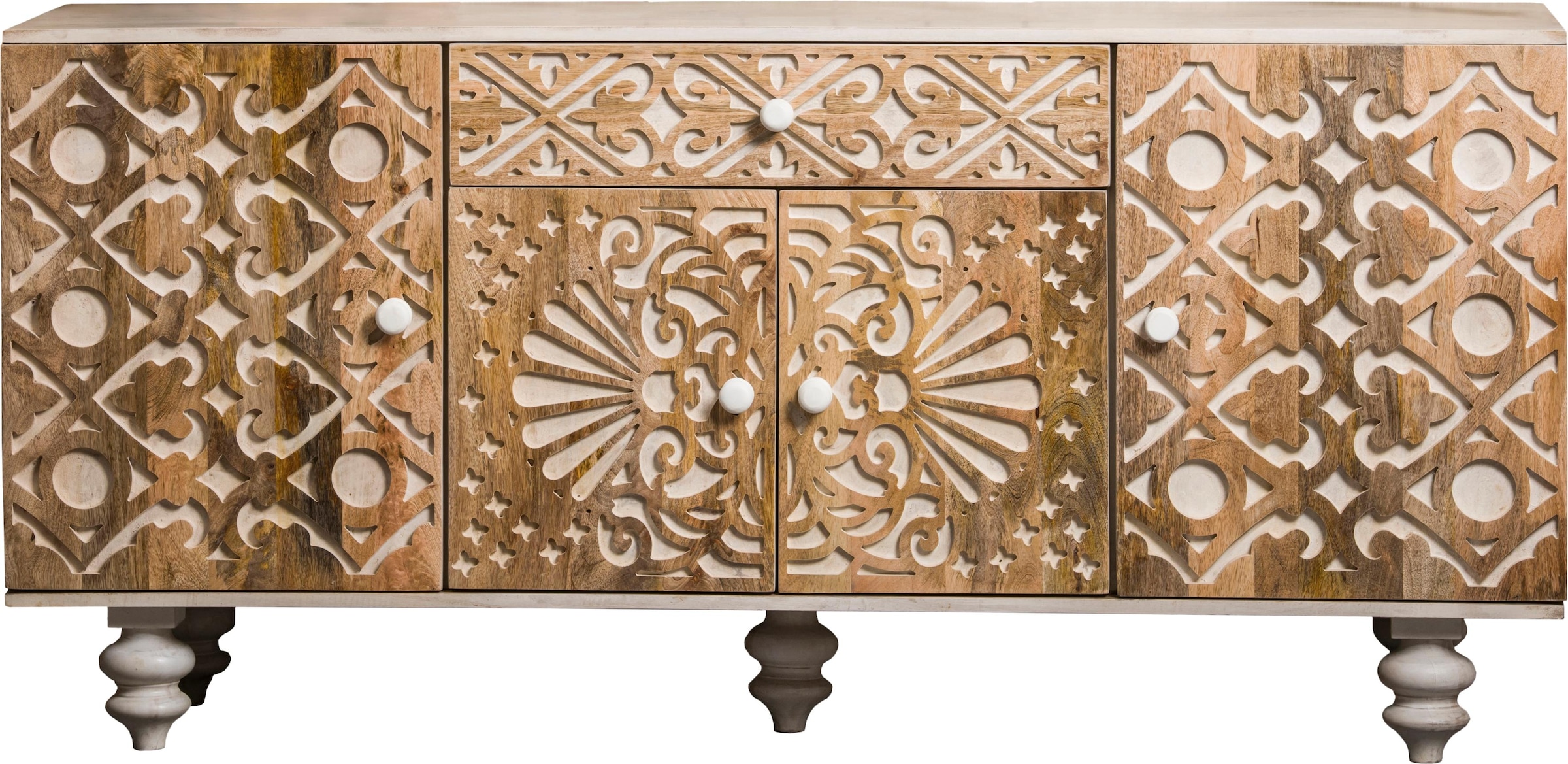 Home affaire Sideboard »Spring«, aus massivem Mangoholz mit dekorativen Schnitzereien, Breite 160 cm