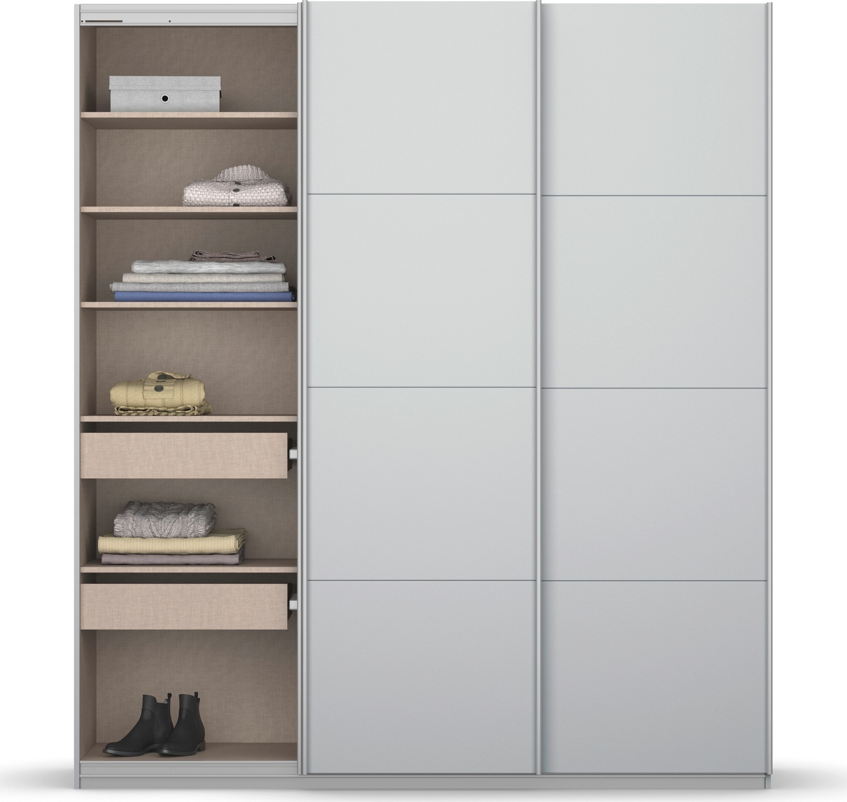 rauch Schwebetürenschrank »Kleiderschrank Schrank Garderobe KOLUNA mit Dekor-Front«, inkl. 2 Innenschubladen sowie extra Einlegeböden MADE IN GERMANY