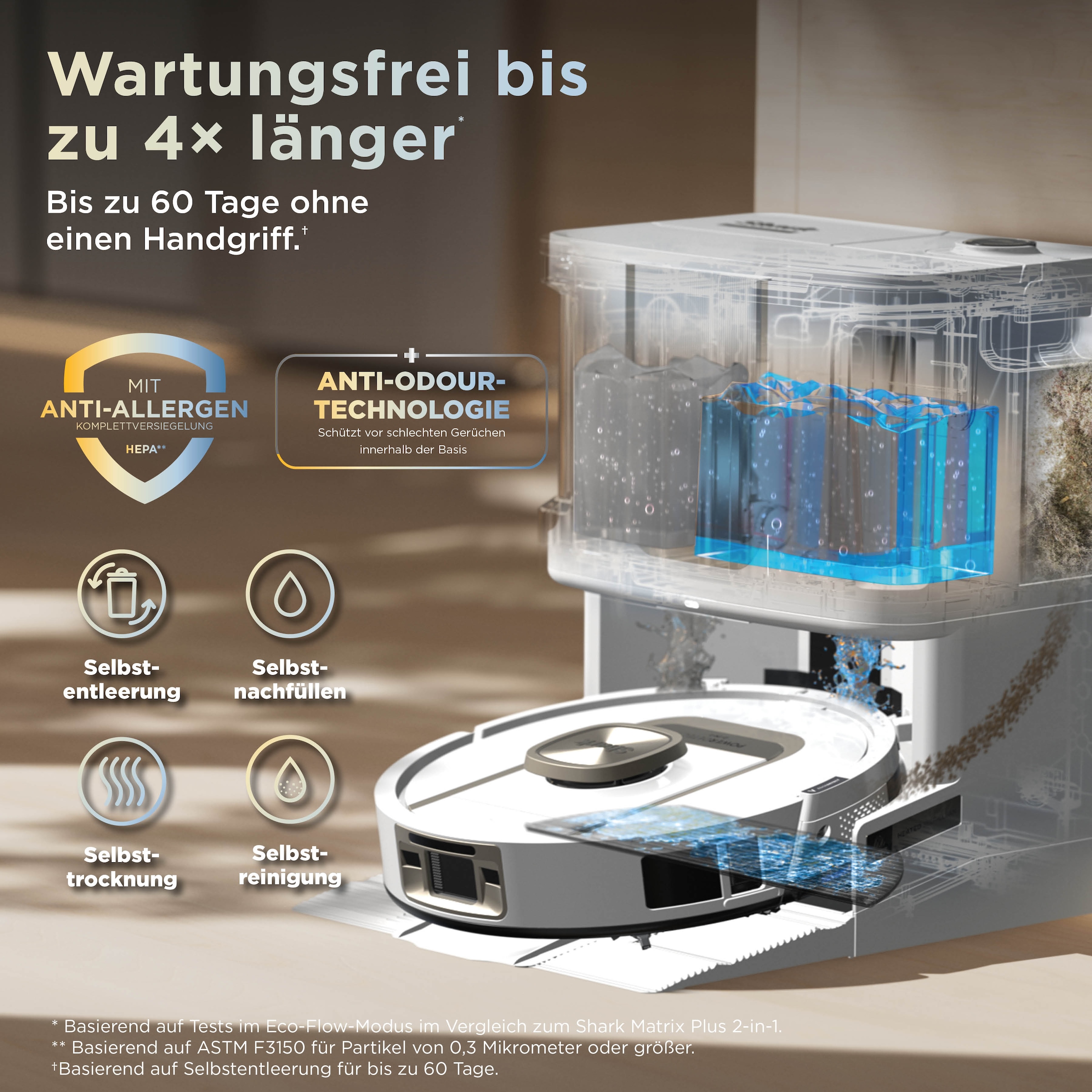 Shark Saugroboter »Shark ThermaCharged PowerDetect Nass- und Trocken-Saugroboter - weiß« beheizte Basisstation verwendet 85°C heißes Wasser und 80°C warme Luft
