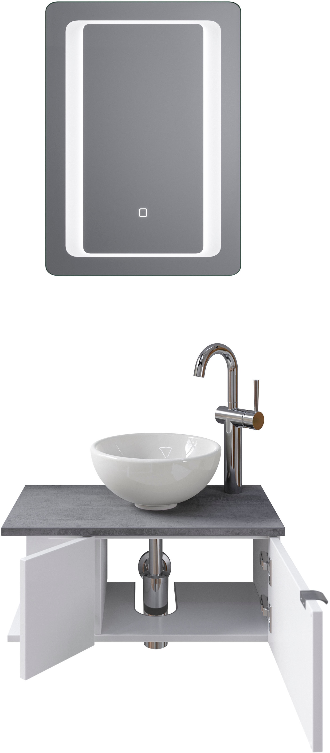 Saphir Badmöbel-Set »Serie 6915«, (4 St.), Gäste-Bad, 61 cm breit, mit LED-Spiegel, offenem Fach und 2 Türen