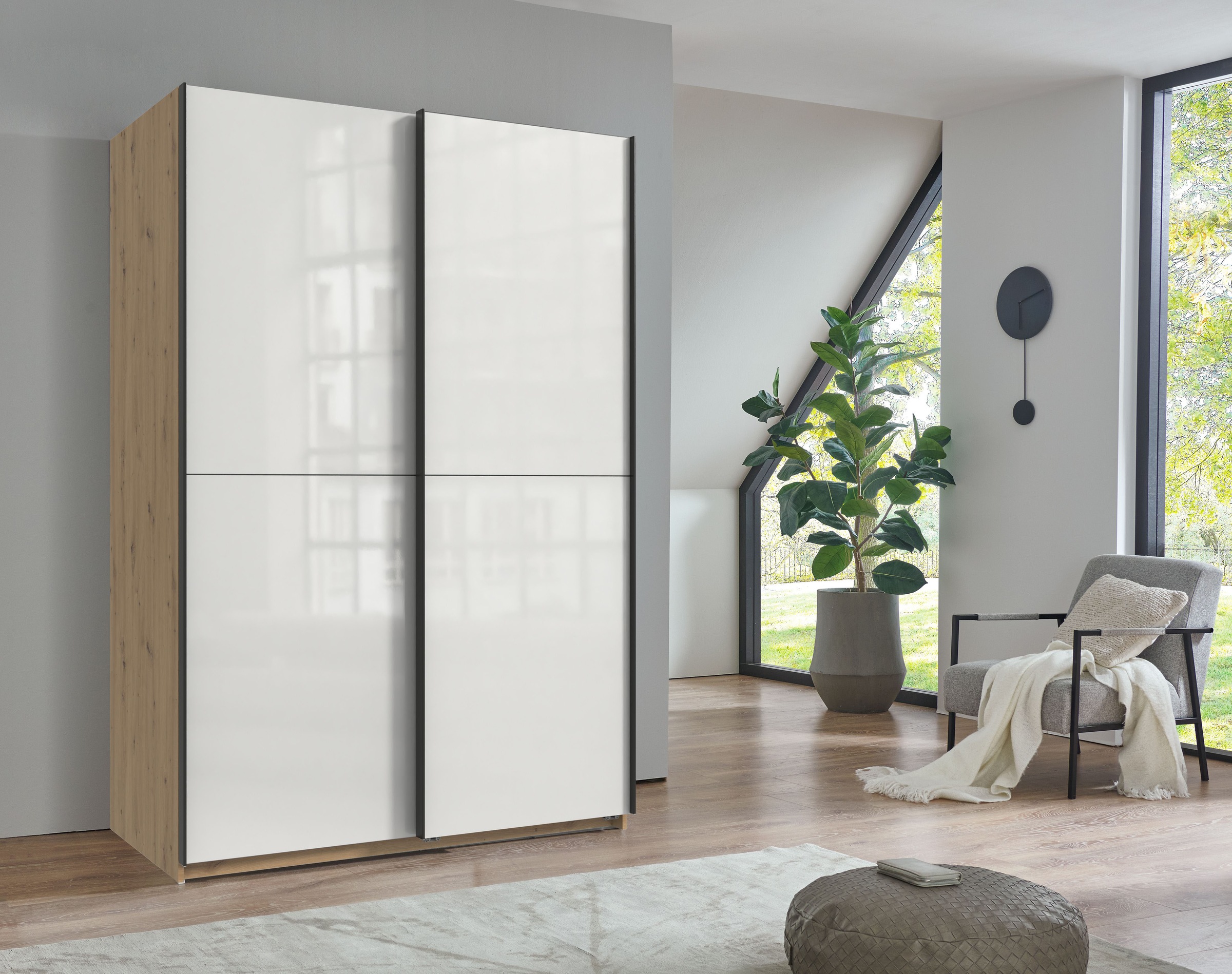 Wimex Kleiderschrank »Mugano, B/T/H 135 oder 180/65/198cm, Made in Germany«, (wähle Deine Ausstattung: Basic oder Premium!), 2 Schwebetüren mit oder ohne Spiegel, Metallgriffe