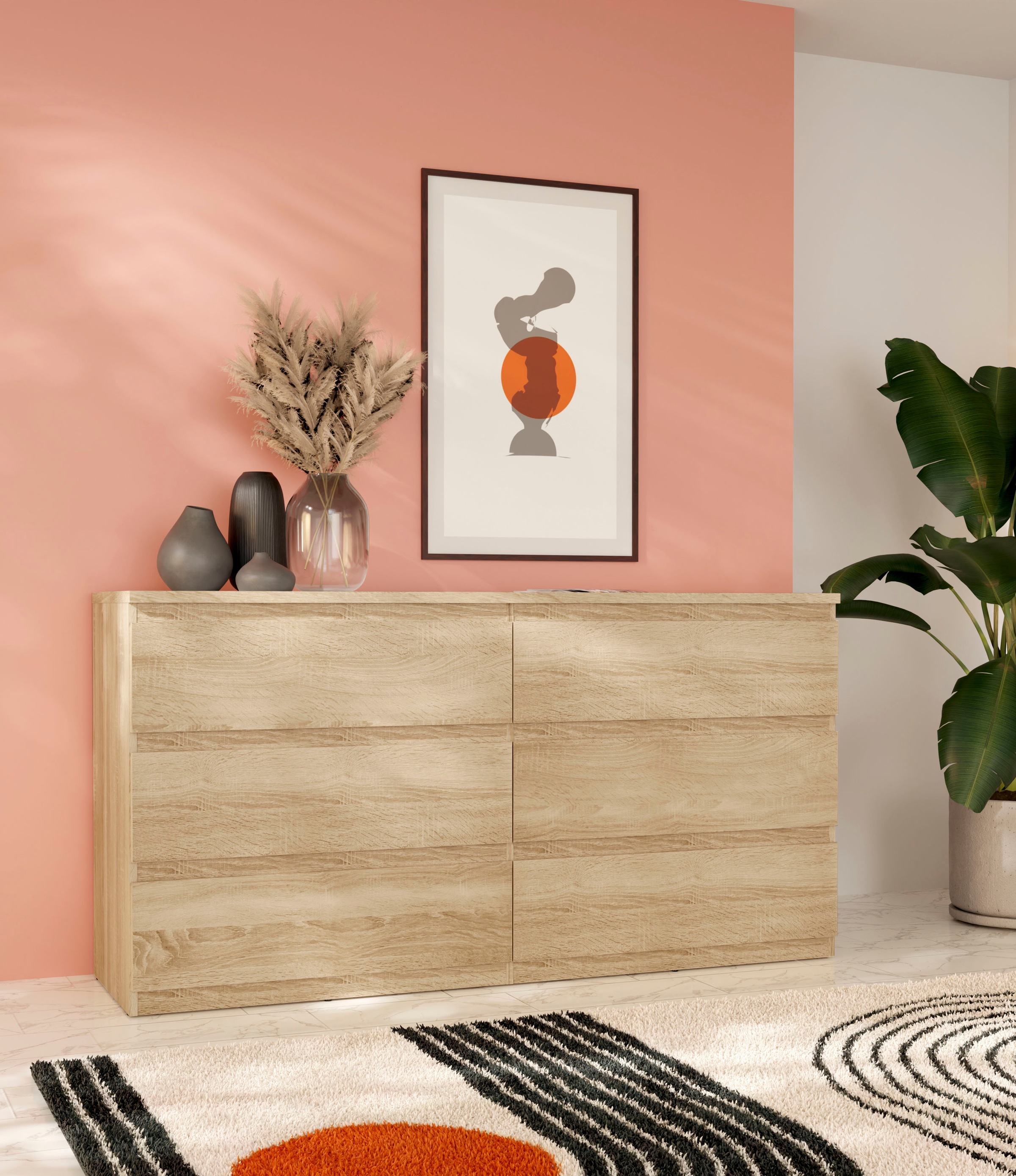 FORTE Kommode »Edmore« große Kommode, grifflose Front, Stauraum, 6 Schublad günstig online kaufen