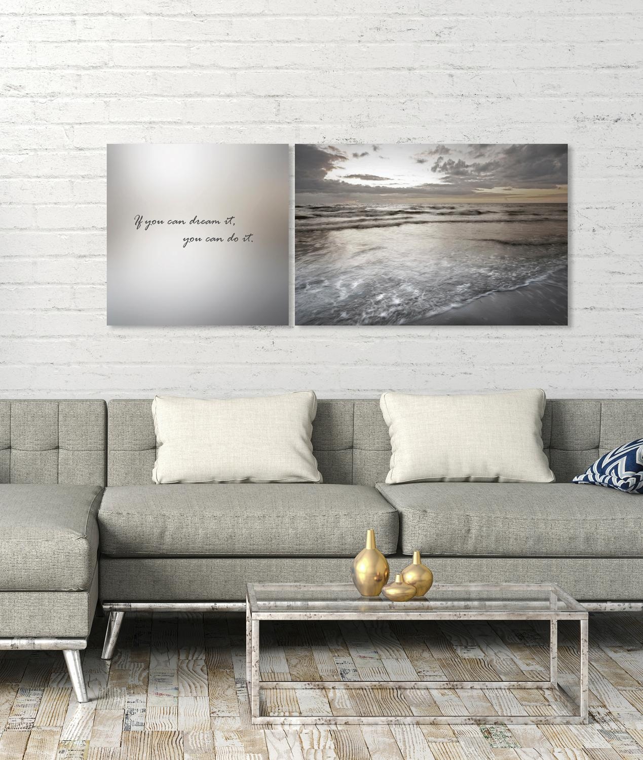queence Leinwandbild »Do it«, Himmel-Himmelsbilder-Kunst-Modern-Spa-Spa Bilder-Sprüche-Sprüche & Texte-Schriftzug-Schriftzüge-Liebessprüche-Sonnenaufgang-Seelandschaft, (Set), Premium-Leinwandstoff, Handarbeit aus Deutschland, Spruch, 2er Set