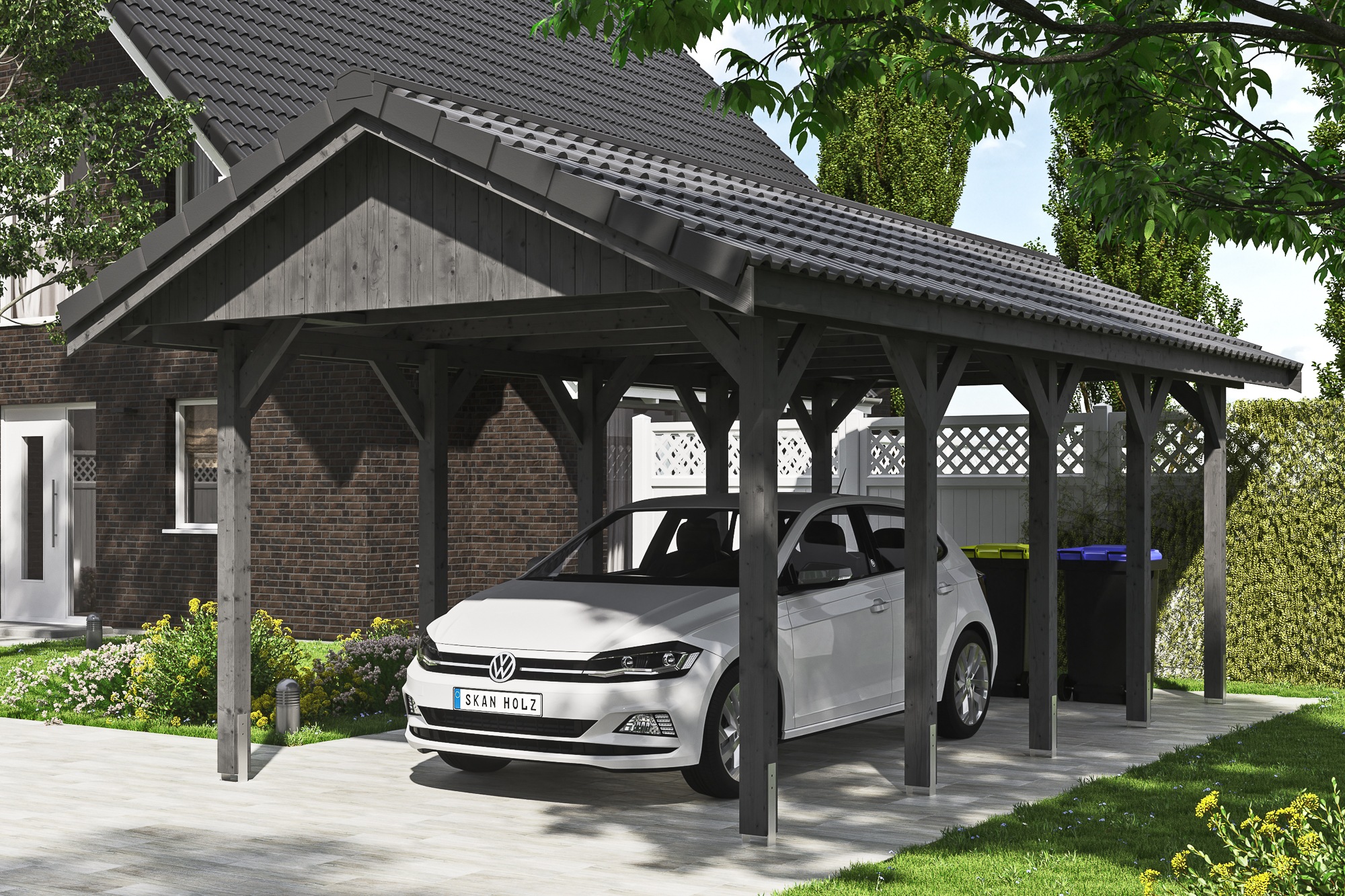 Skanholz Einzelcarport »Wallgau«, 291 cm, Schiefergrau, mit Dachlattung