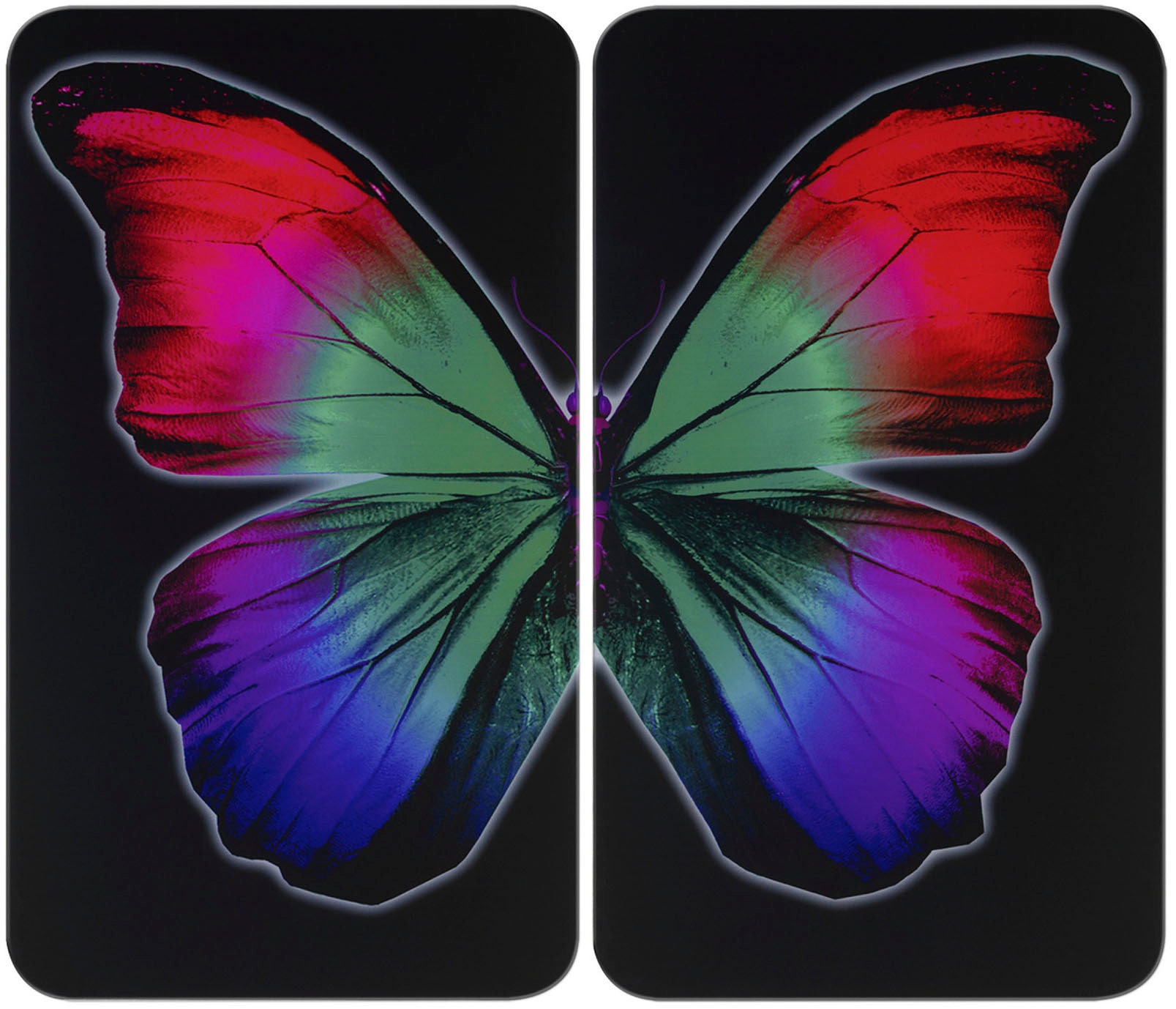 WENKO Herd-Abdeckplatte »Universal Modell Butterfly by Night«, (Set, 2 tlg.), Herdabdeckung für alle Herdarten, kratzfest, mit rutschfesten Füßen
