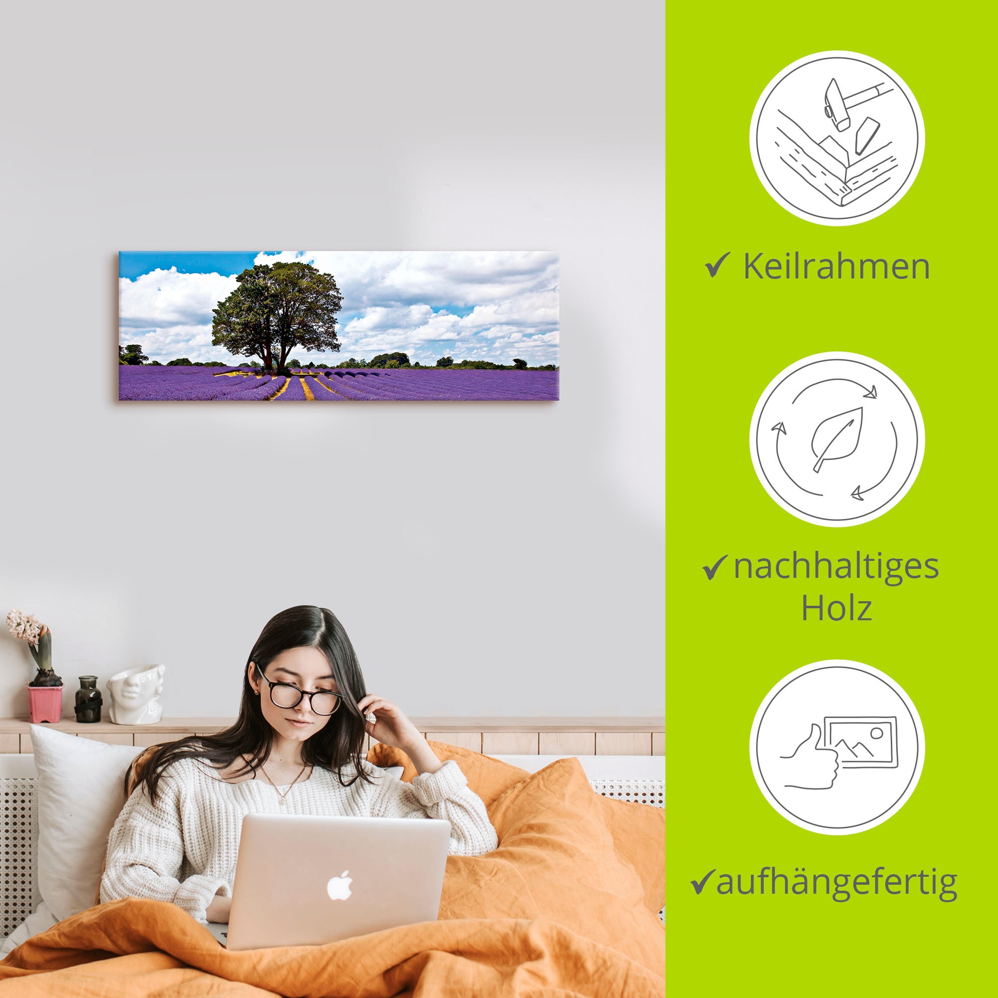 Artland Wandbild »Schönes Lavendelfeld im Sommer«, Felder, (1 St.), als Alubild, Outdoorbild, Leinwandbild in verschied. Größen