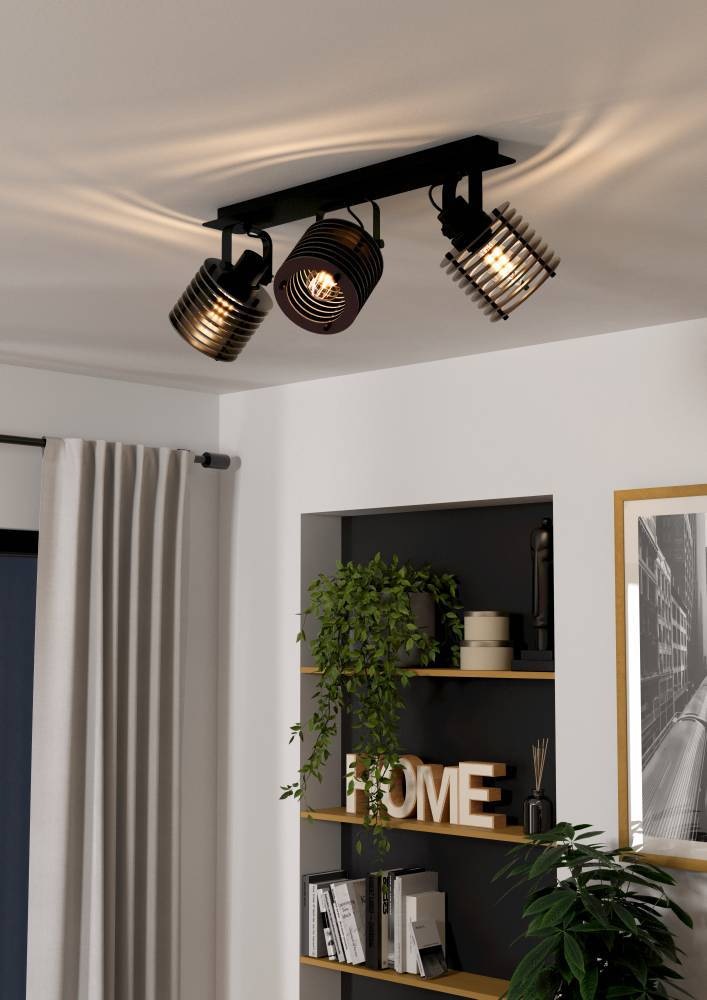 EGLO Deckenspot »SEGOVIA« E27 1 Stk. Deckenlampe, Metall und Holz in Schwar günstig online kaufen