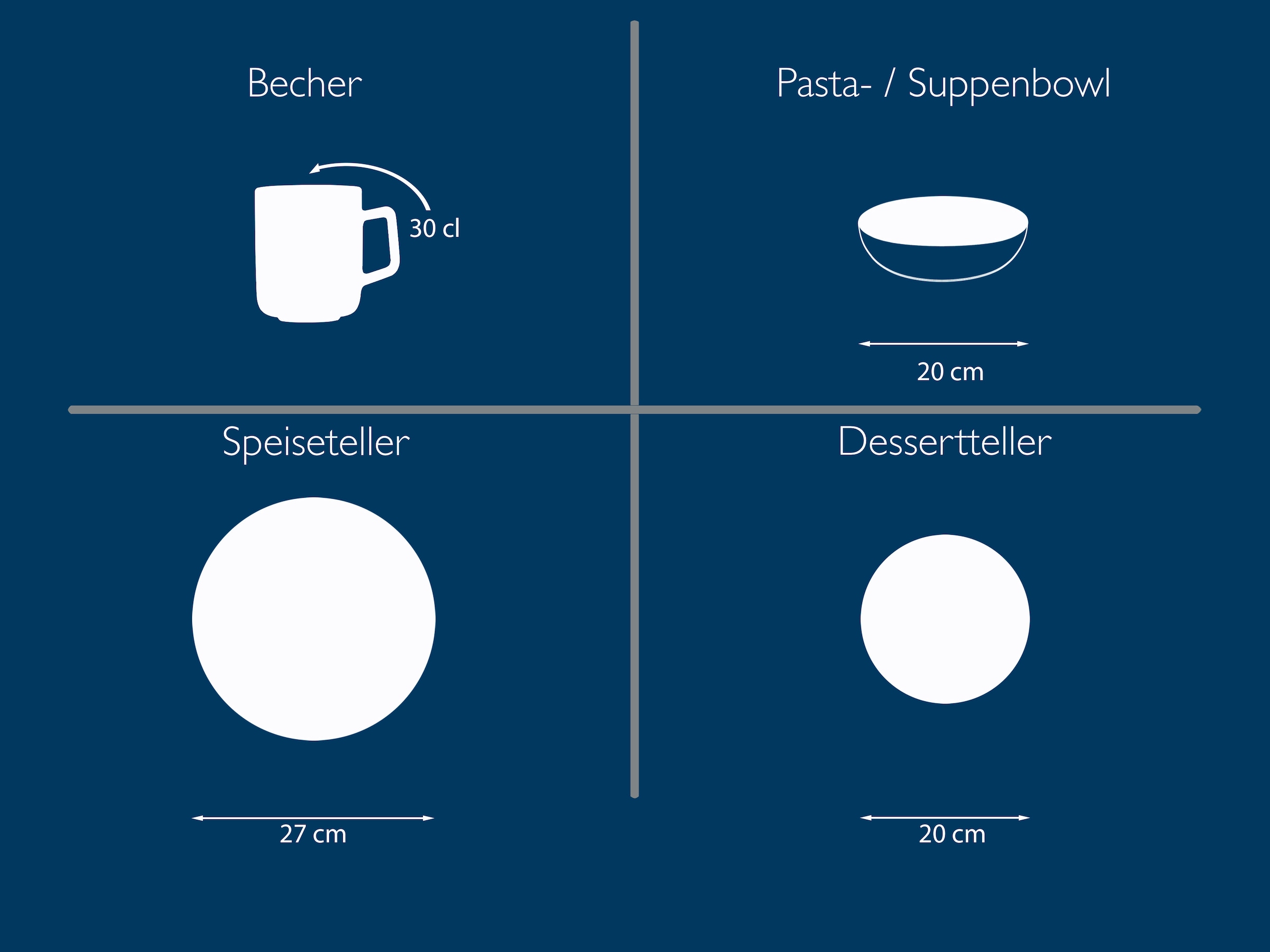 Leonique Kombiservice »Madeline«, (Set, 16 tlg., je 4 Speise-, Dessert-, Suppenteller, Kaffeebecher), Geschirr, trendige Coupeform, handgemalte, schwarzes Liniendekor