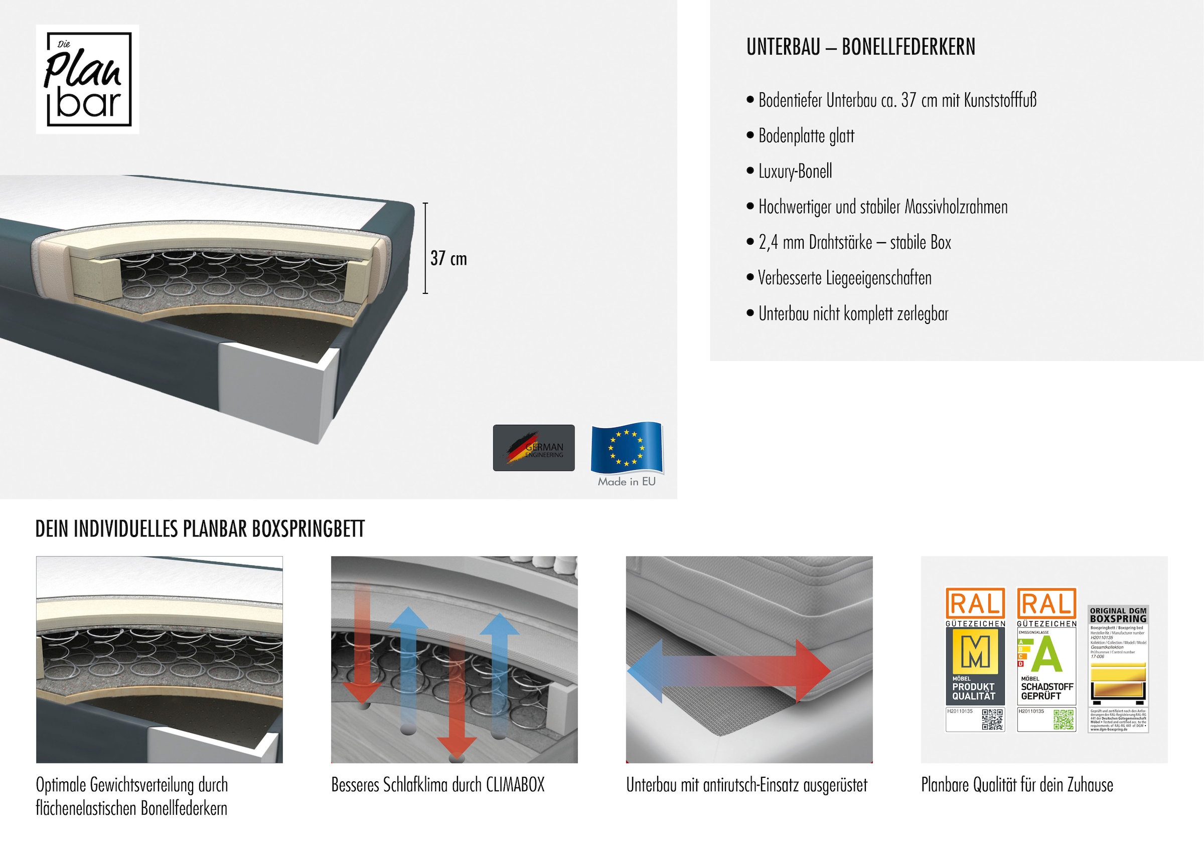 Die PlanBar Boxspringbett »OC-ON21088« inkl. Matratzen u. Bonellfederkern Unterbau, Stauraum, 160/180x200cm