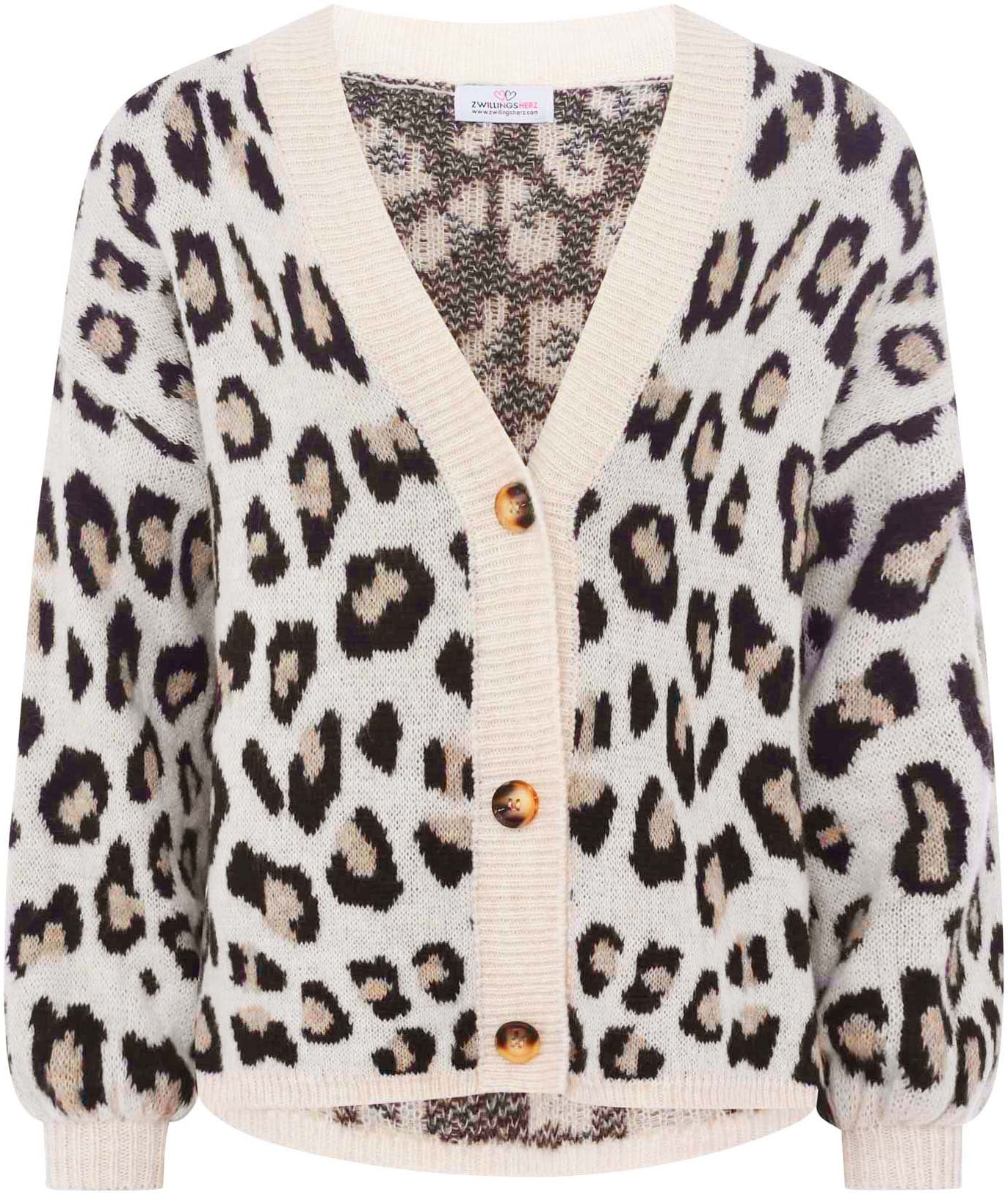Zwillingsherz Strickjacke »"Big Leo"« One Size, Animal-Muster, Langarm, Knöpfe, tiefer V-Ausschnitt
