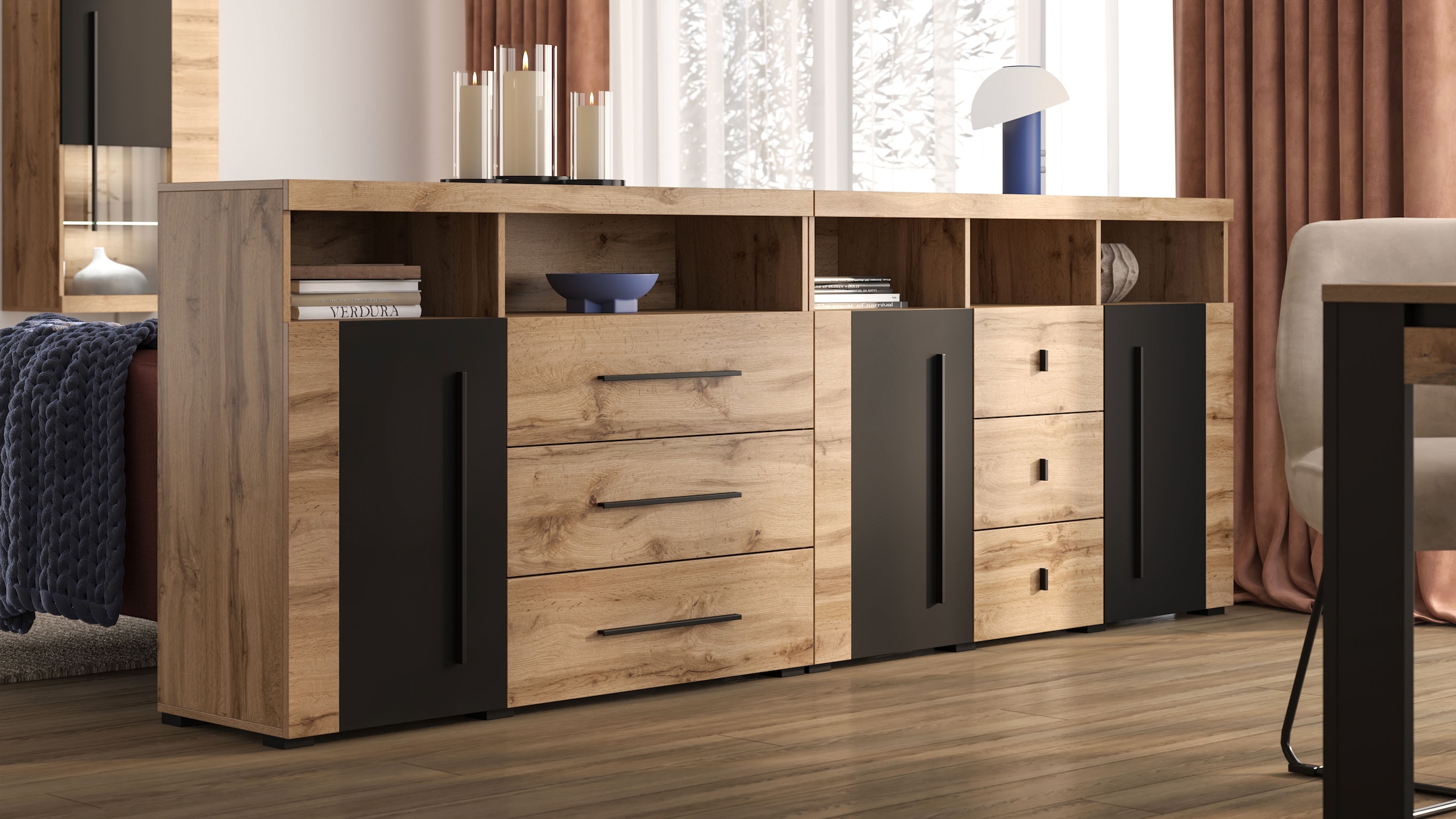 INOSIGN Kommode »Roger,Breite 120cm, moderne Anrichte mit 3 Schubladen«, Sideboard mit viel Stauraum, Masse 120x92x38,5 (B/H/T)