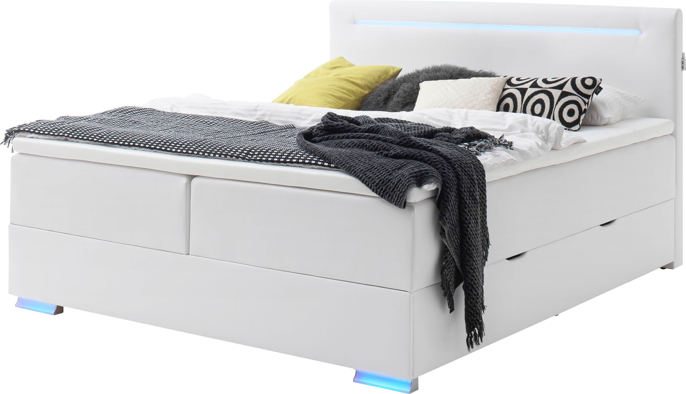 meise.möbel Boxspringbett »Las Vegas«, Füße und Kopfteil mit LED-Beleuchtung, mit Bettkasten und Topper