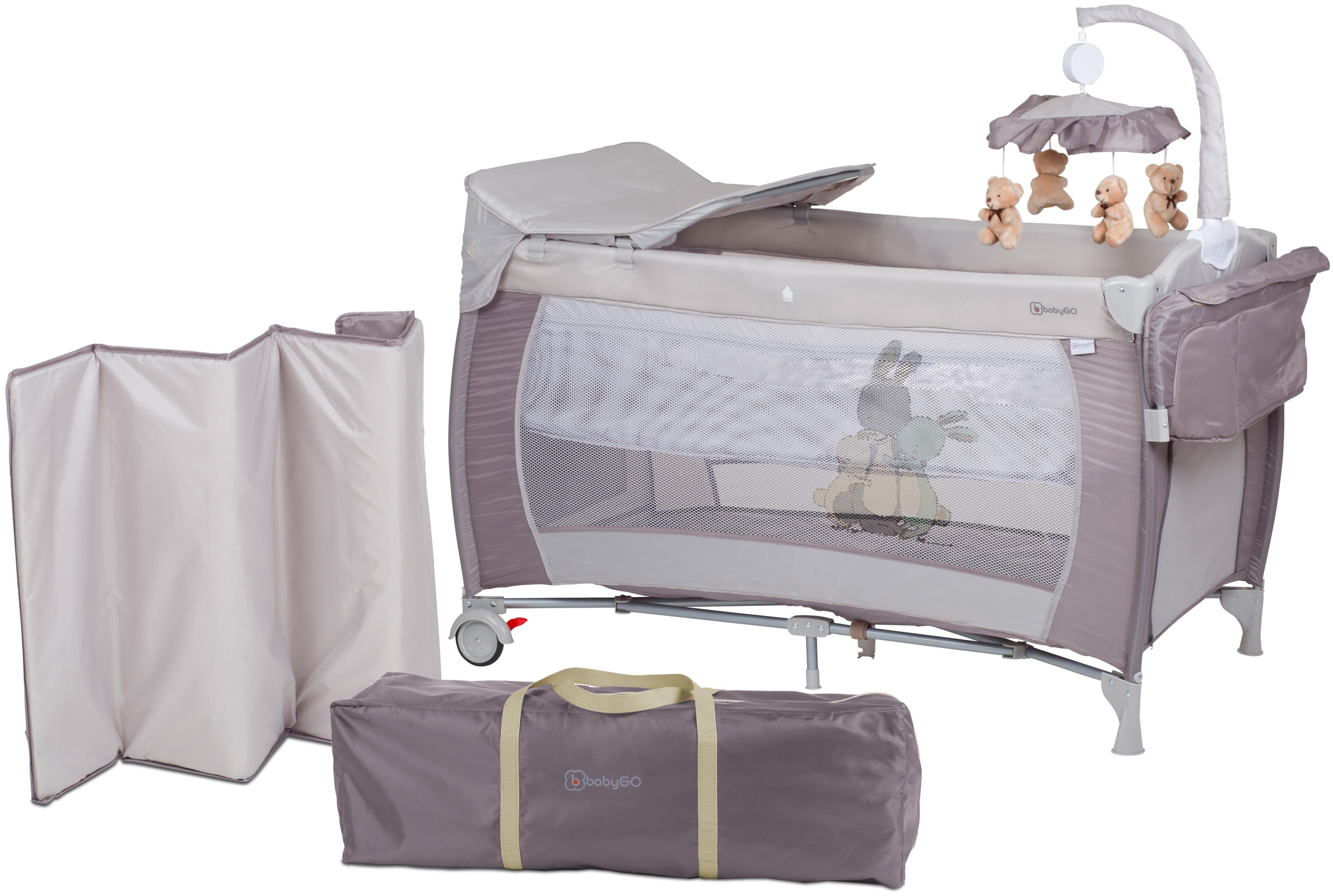 BabyGo Baby-Reisebett »Sleeper Deluxe, beige«, mit Musik-Mobile