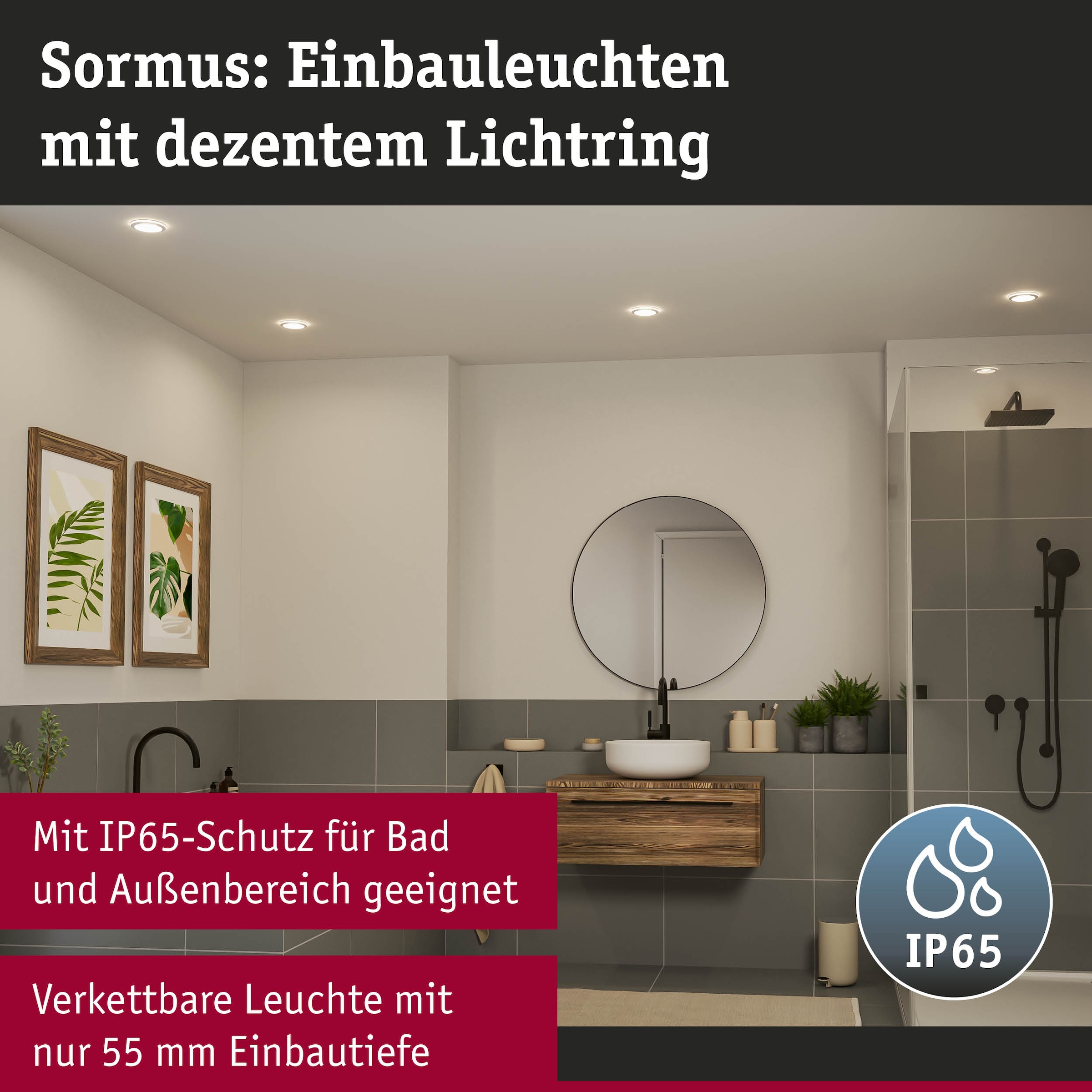 Paulmann LED Einbauleuchte »LED Einbauleuchte Sormus IP65 rund 100mm«, 1 flammig, Memoryfunktion