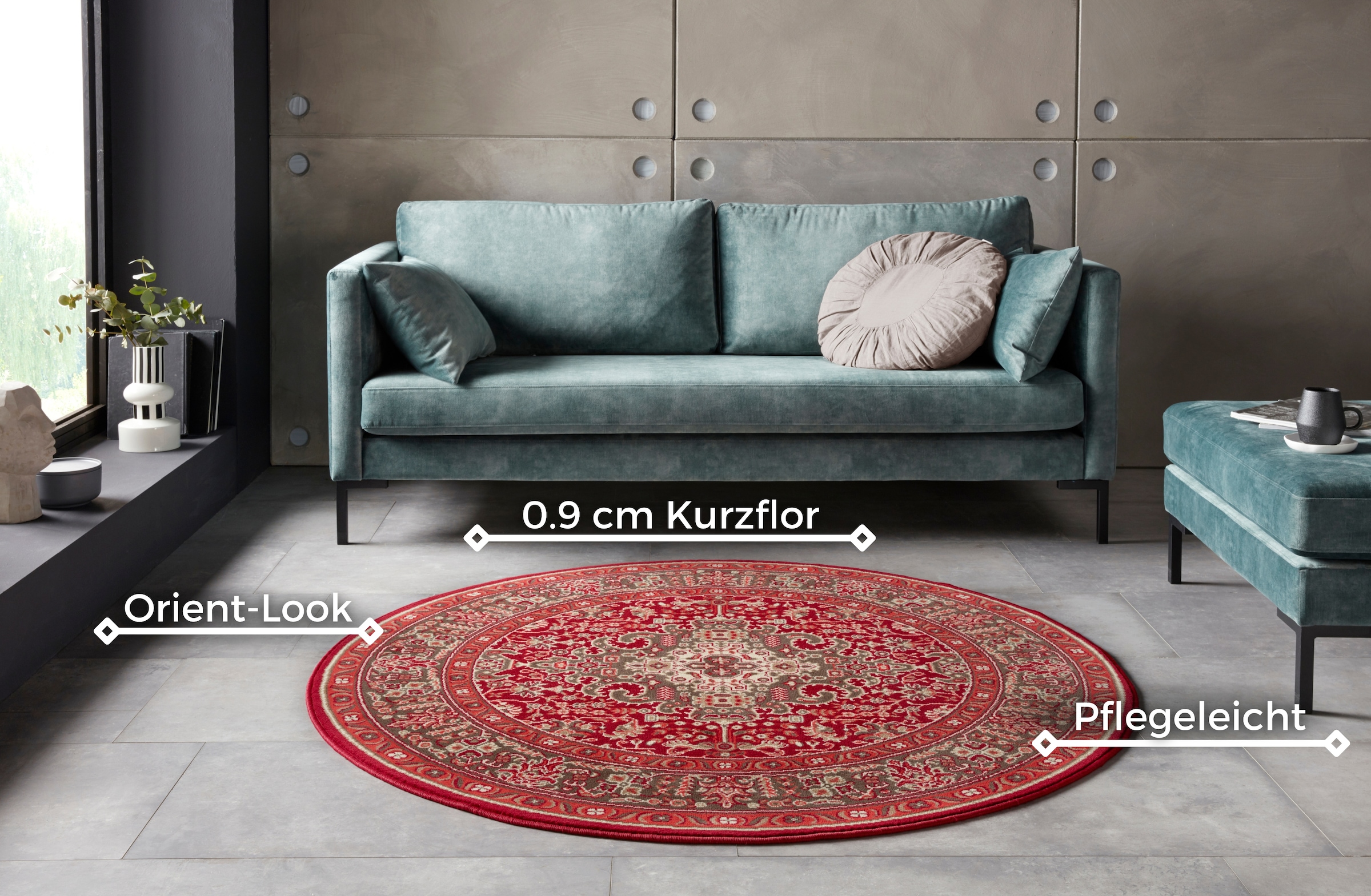 NOURISTAN Teppich »Skazar Isfahan«, rund, 9 mm Höhe, Kurzflor, Orient, Teppich, Vintage, Esszimmer, Wohnzimmer, Flur
