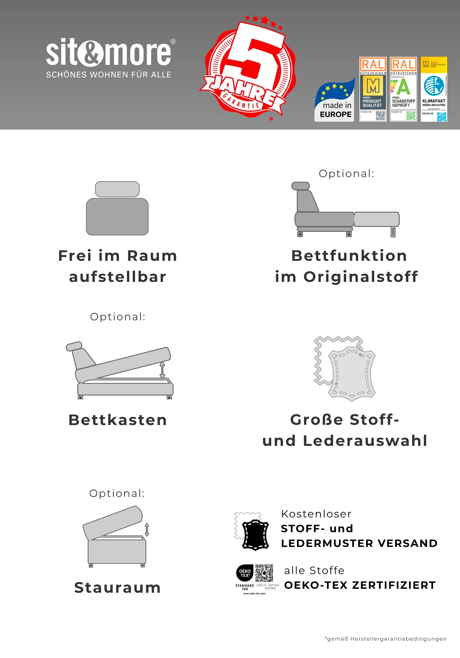 sit&more Hocker »Cabrio, B: 133 cm« individuell zu kombinieren, Federkern