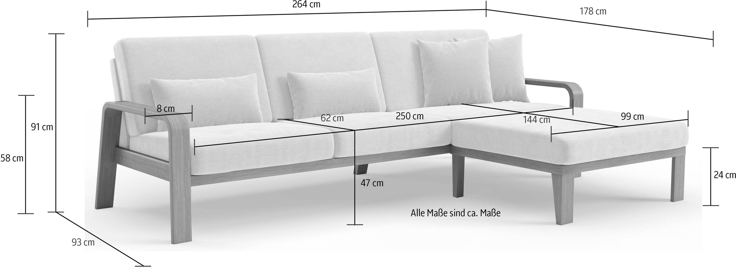 sit&more Ecksofa »Kolding L-Form«, Armlehnen aus Buchenholz in natur, verschiedene Bezüge und Farben