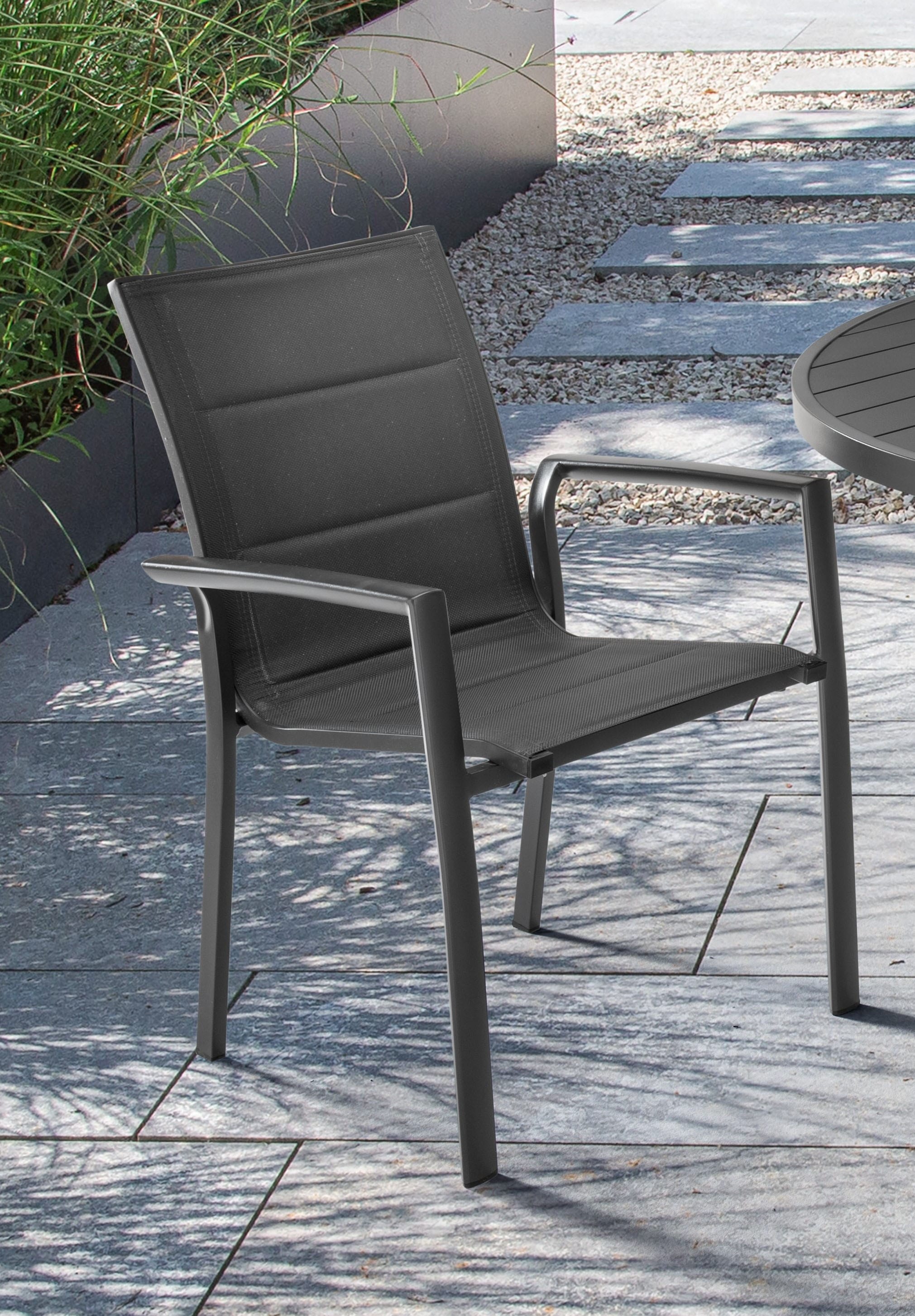Destiny Garten-Essgruppe »COSTA ARONA«, (Set, 5 tlg., 1 Ausziehtisch, 4 Stapelsessel), (Set, 9-tlg., 4 Sessel, 1 Tisch ausziehbar Ø 120/170x75cm) Aluminium