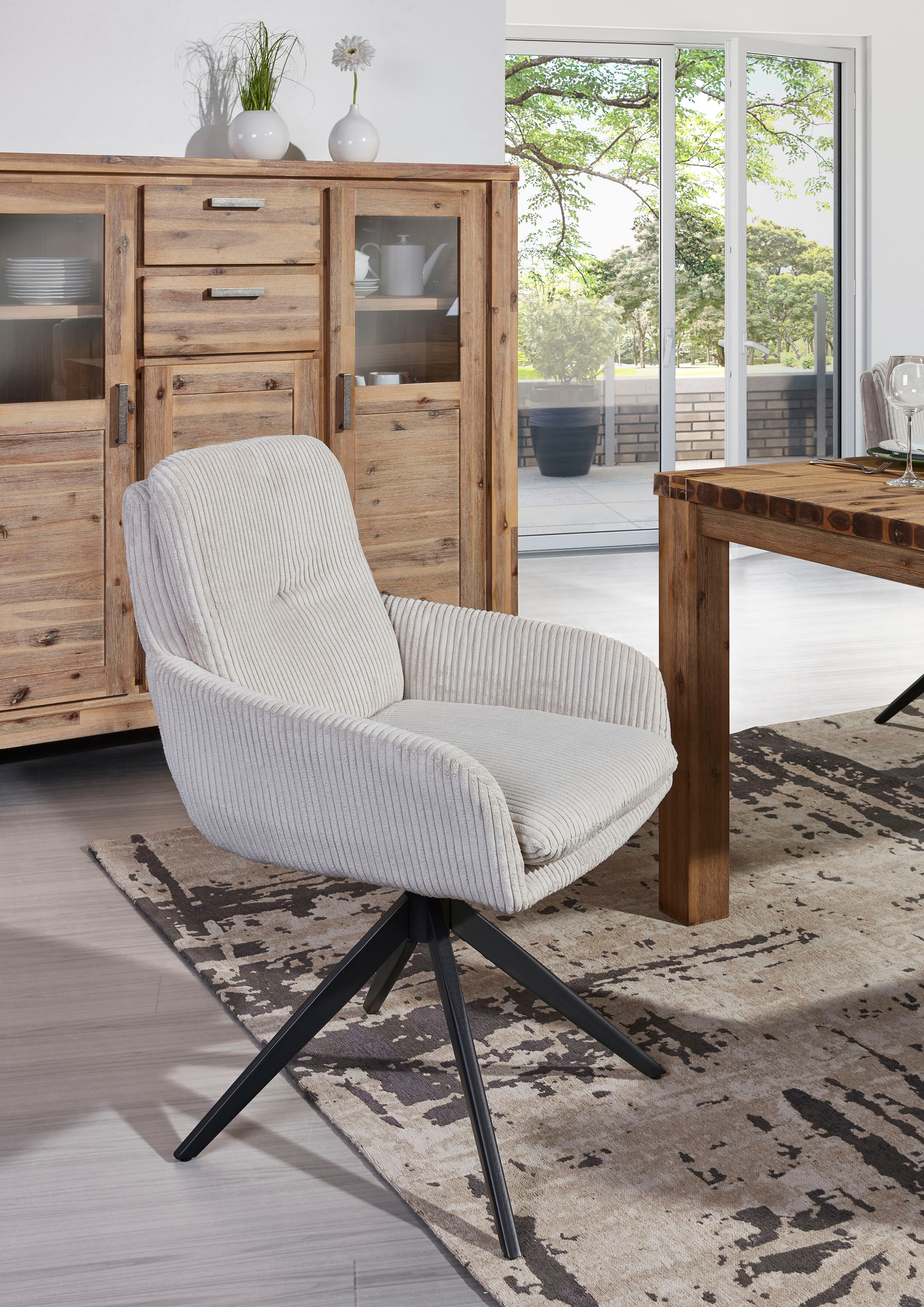 Drehstuhl Olmo weiß Kord B/H/T: ca. 60x89x69 cm günstig online kaufen