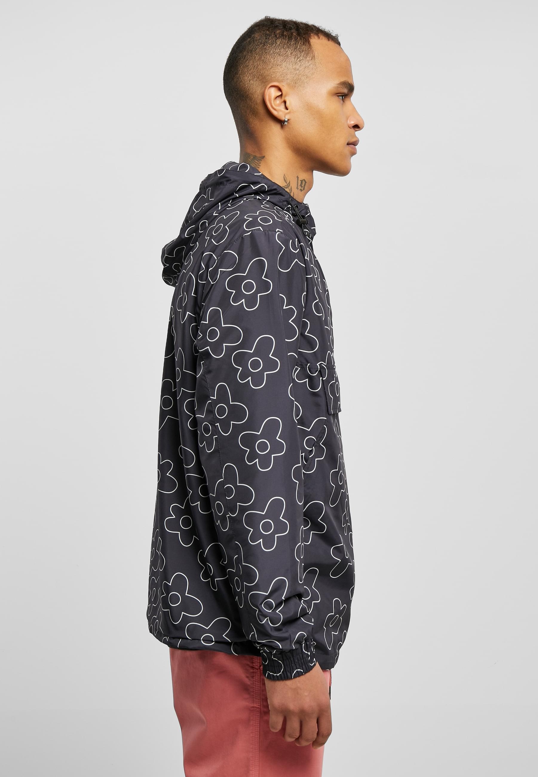 URBAN CLASSICS Windbreaker »Urban Classics Herren Flower AOP Pull Over Jacket« 1 Stk. tlg. mit Kapuze