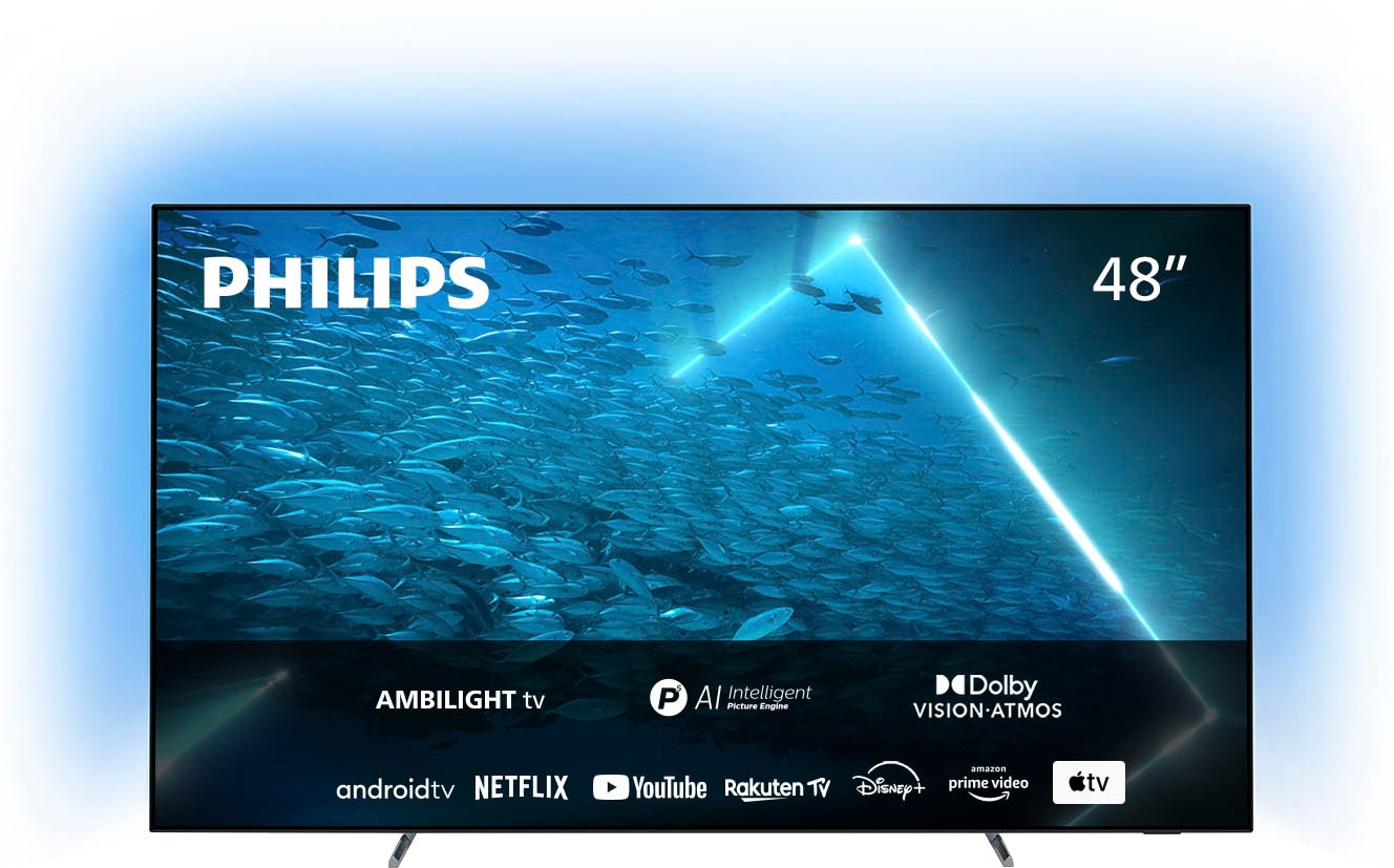 Philips OLED-Fernseher »48OLED707/12«, 121 cm/48 Android HD, 4K Rechnung 3-seitiges Ultra Zoll, Ambilight auf bestellen TV-Smart-TV