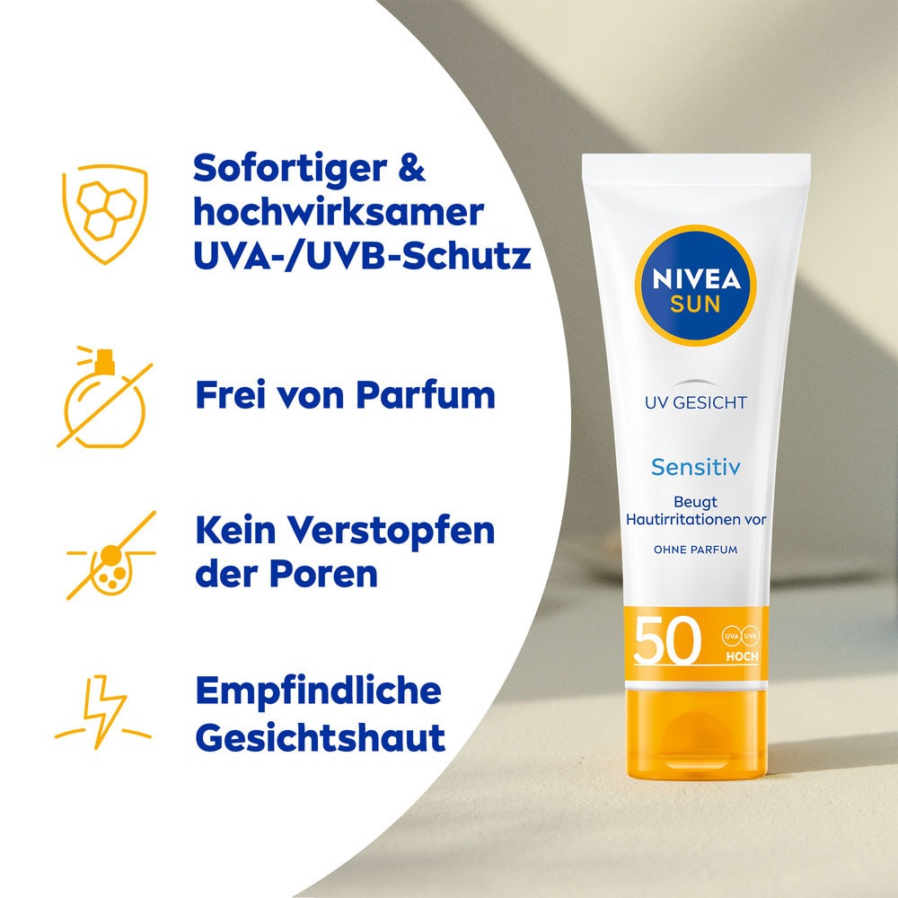 Nivea Sun Sonnenschutzpflege »UV GESICHT Sensitiv Sonnenschutz LSF50 & Sonnenspray LSF50+«, (Set)