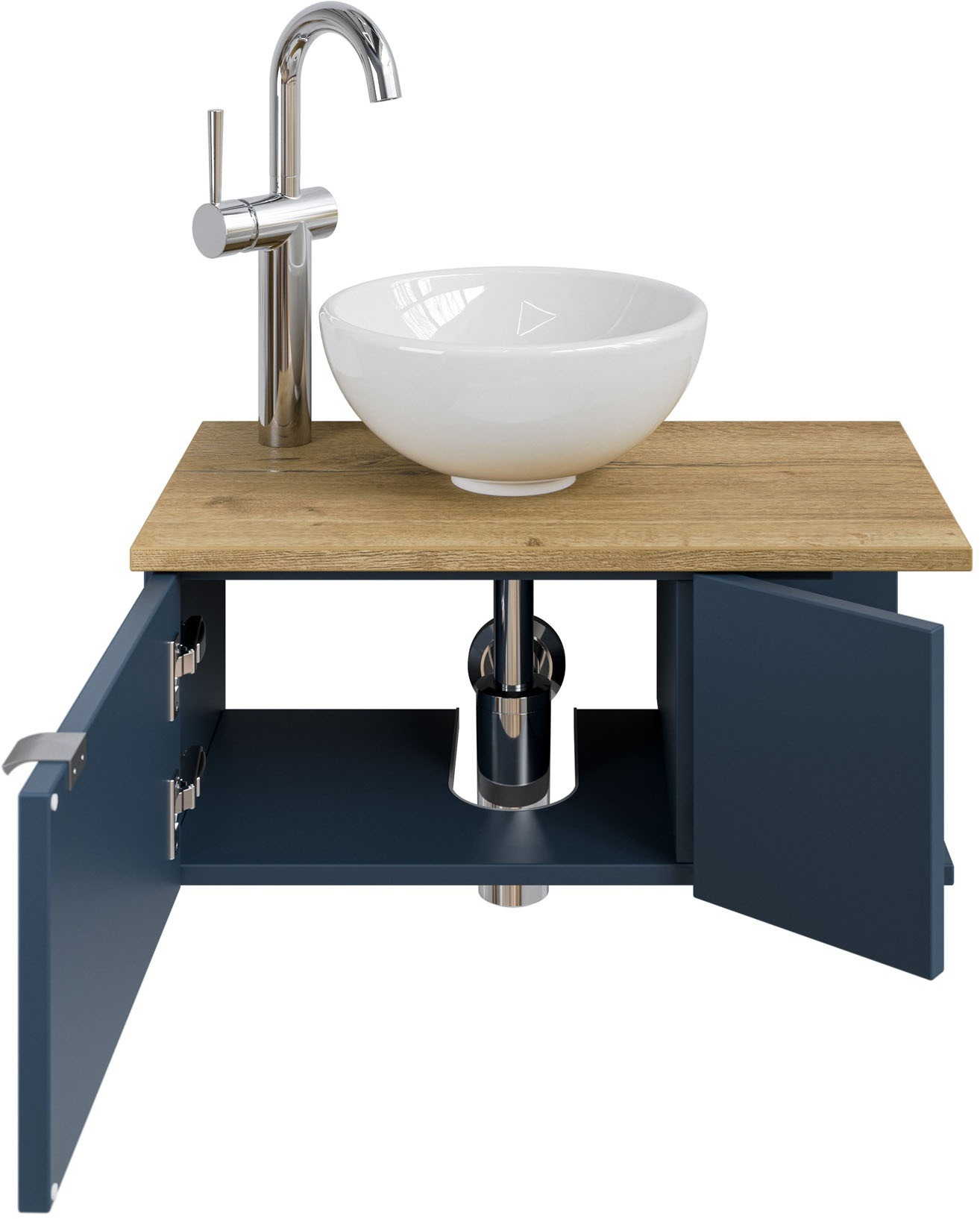 Saphir Waschtisch »Serie 6915 Waschschale mit Unterschrank für Gästebad, Gäste WC«, 61 cm mit Keramik-Aufsatzbecken, 2 Türen und 1 Fach