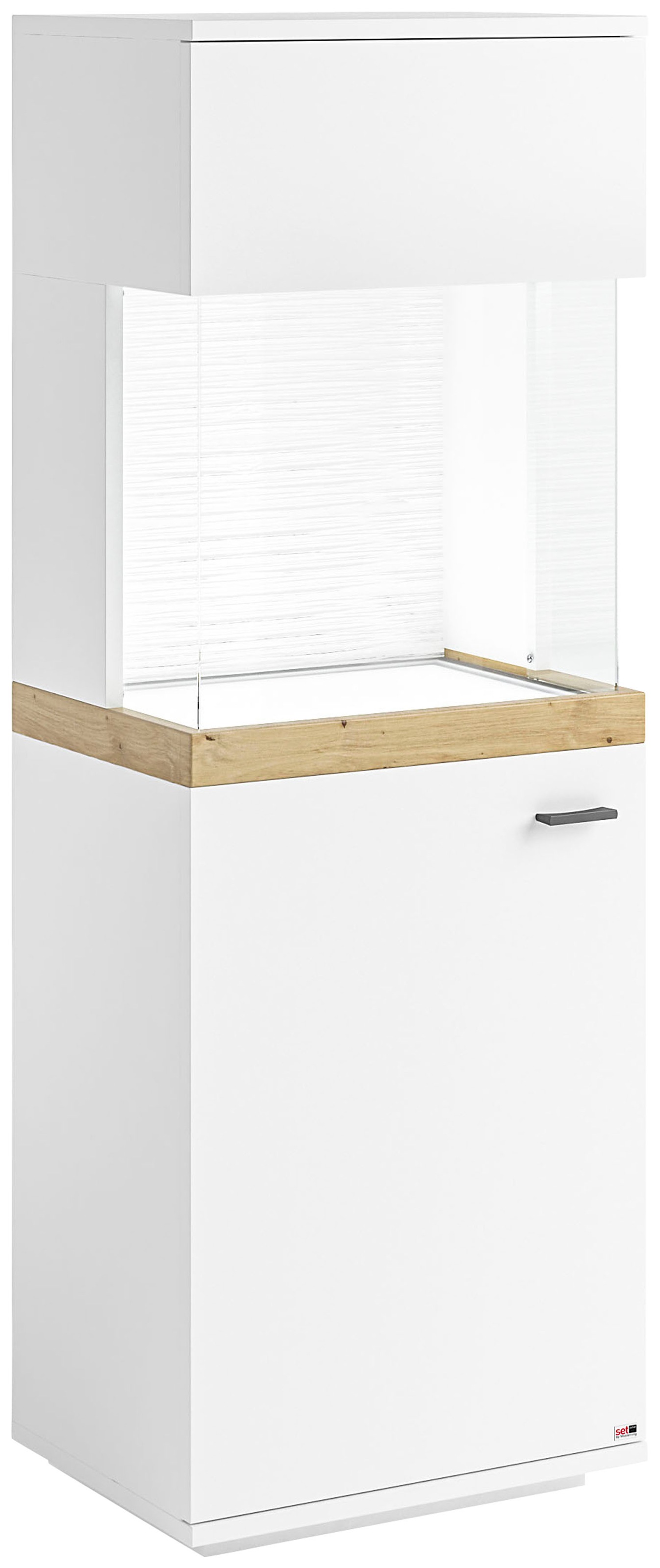 set one by Musterring Glasvitrine »Lancaster«, Farben weiß oder grau mit Eicheabsetzung, mit LED-Beleuchtung